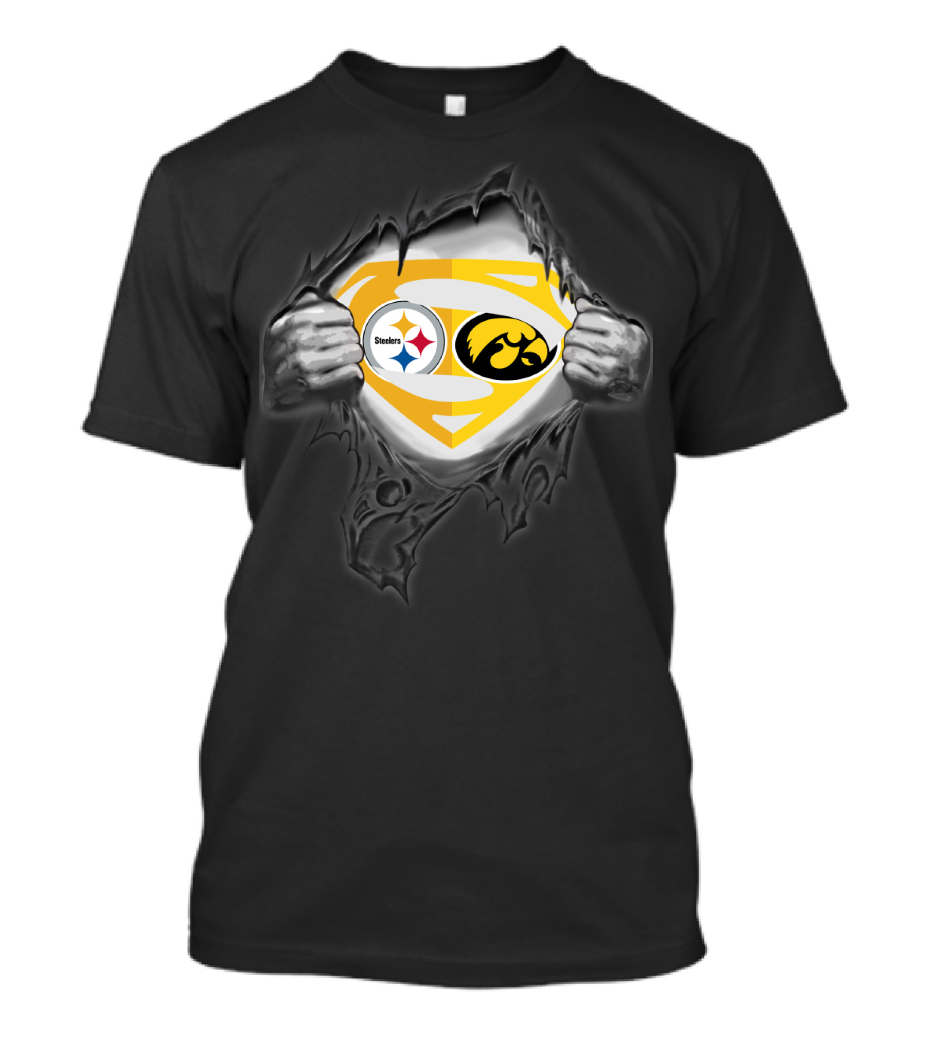 Pittsburgh Steelers Iowa Hawkeyes Superman Logo Burst Foil T-Shirt