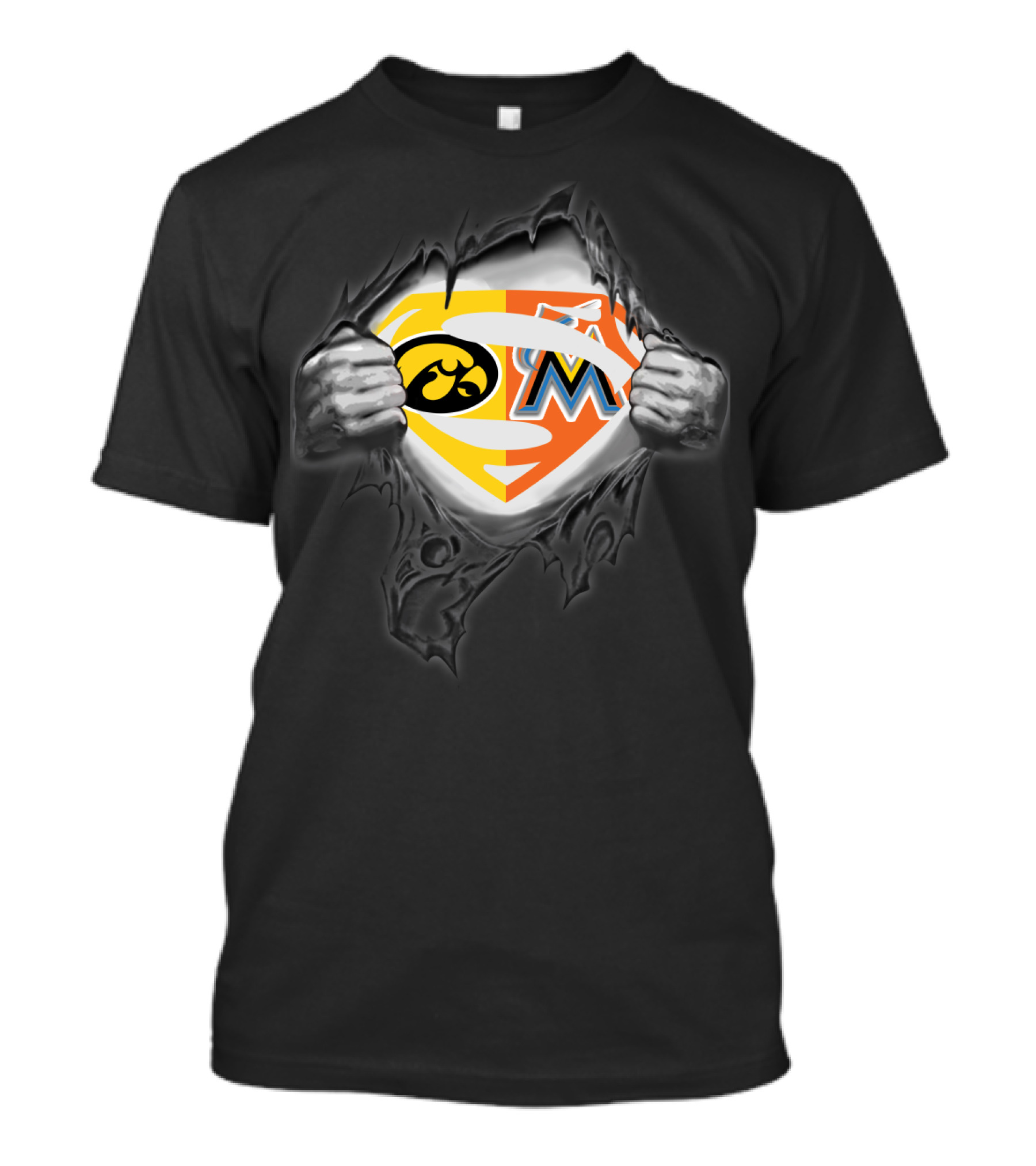 Hawkeyes Miami Marlins Superman Logo Hybrid T-Shirt