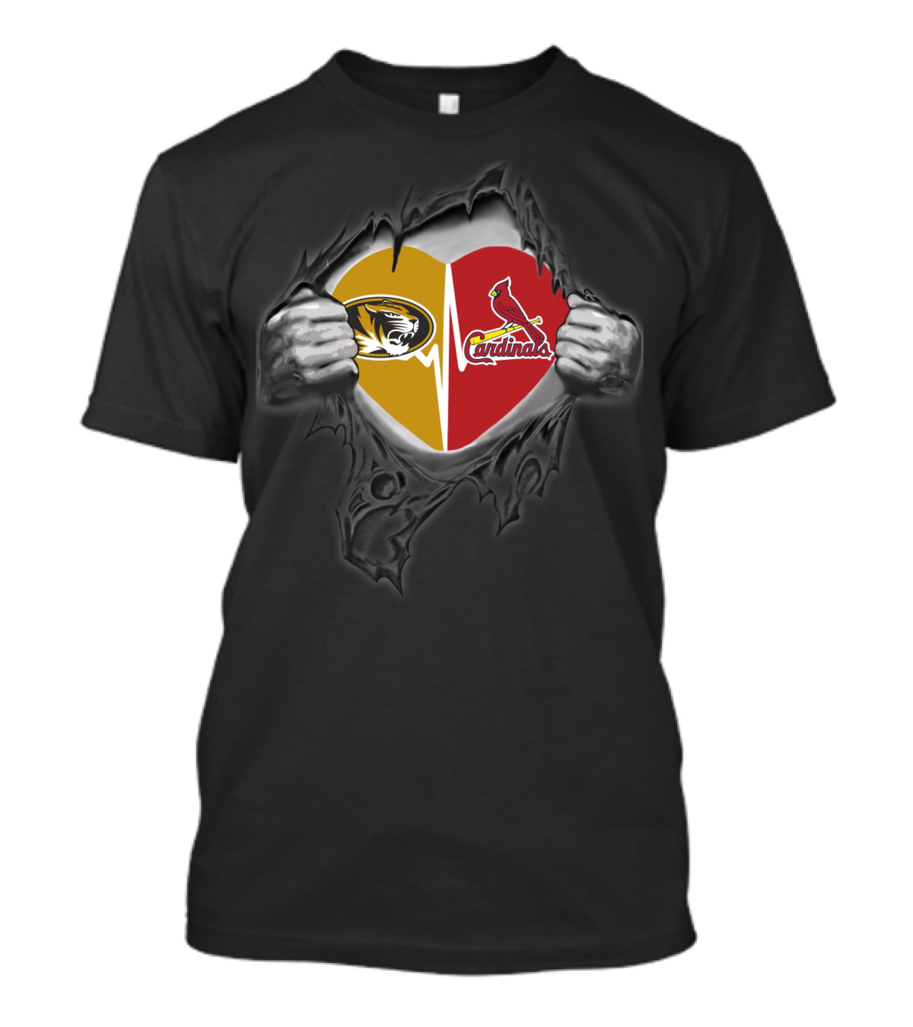Missouri Tigers St Louis Cardinals Heart Rip T-Shirt