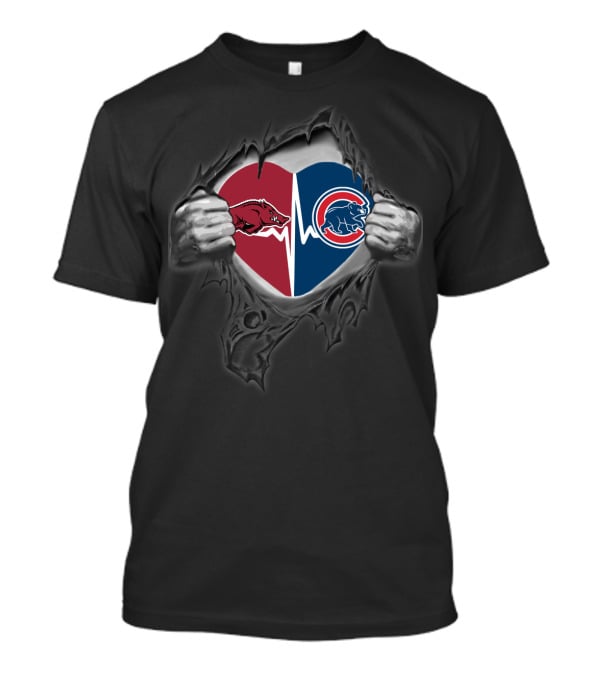 Arkansas Razorbacks Chicago Cubs Heartbeat Logo Fusion T-Shirt