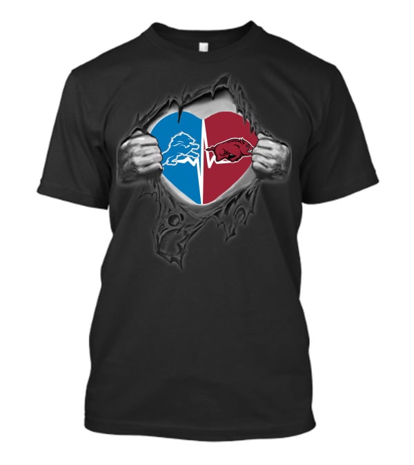 Detroit Lions Arkansas Razorbacks Heart T-Shirt