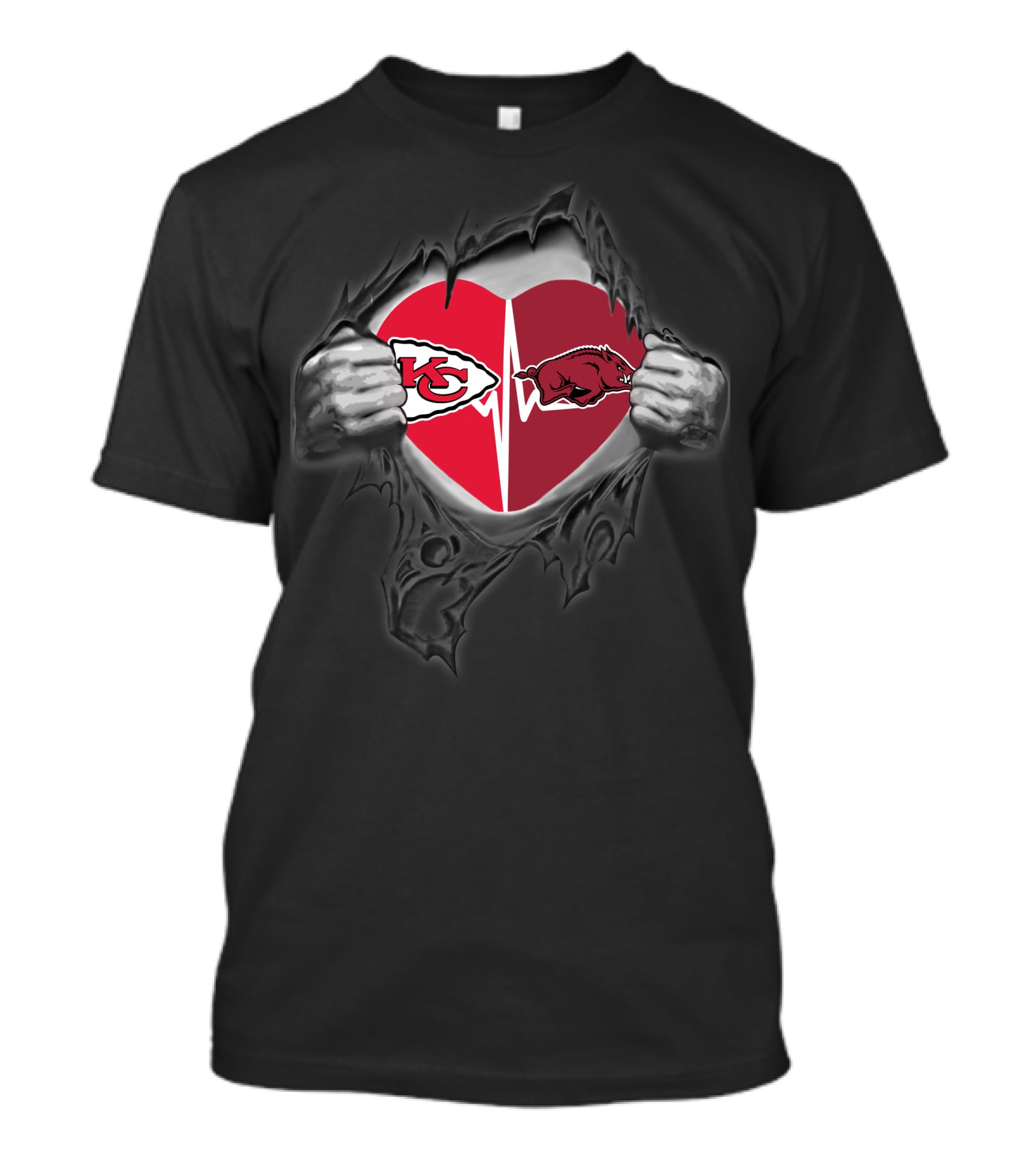 Kansas City Chiefs Arkansas Razorbacks Heart Hands Logo Blend T-Shirt