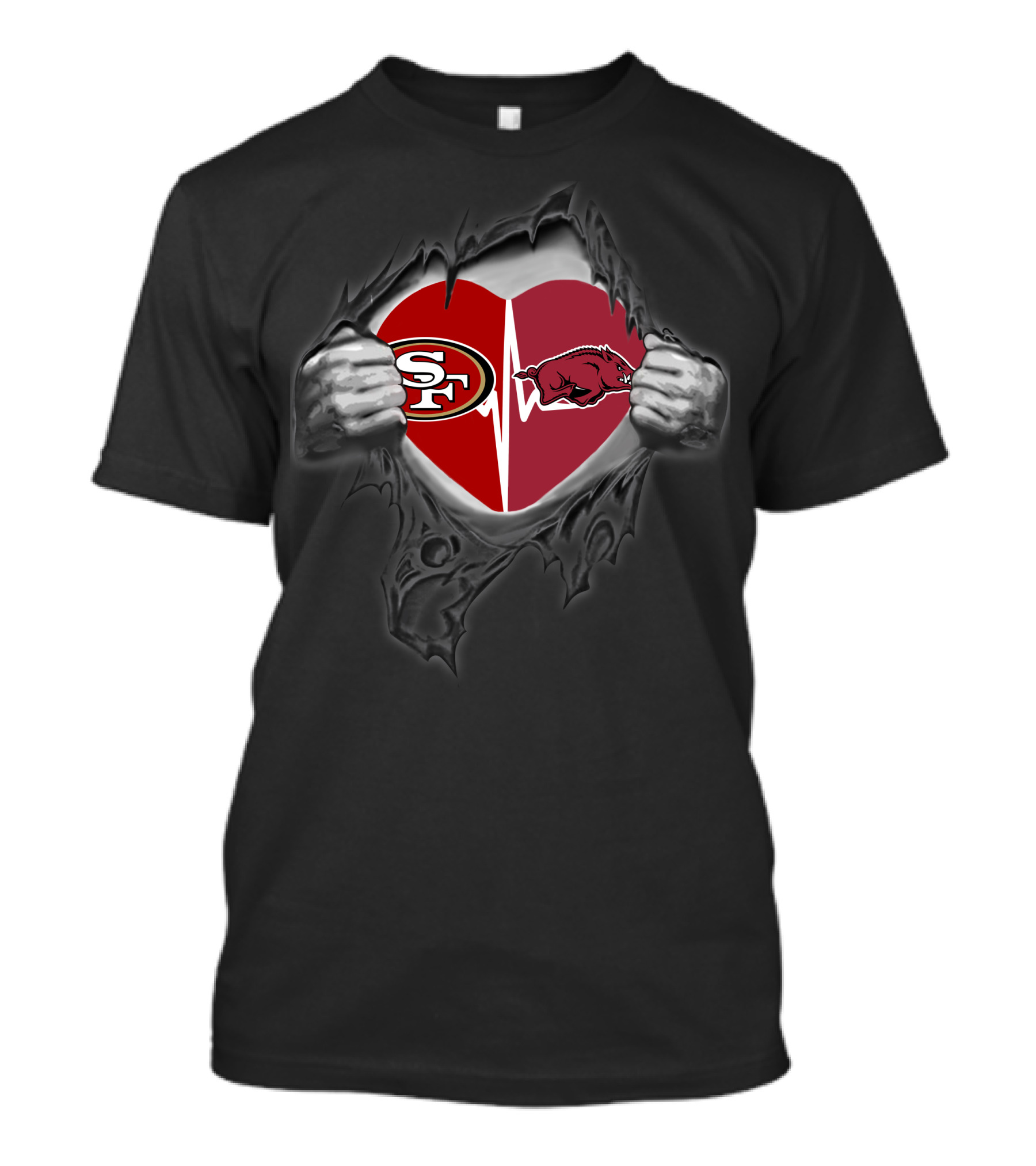 San Francisco 49ers Arkansas Razorbacks Heart Logo With Hands T-Shirt