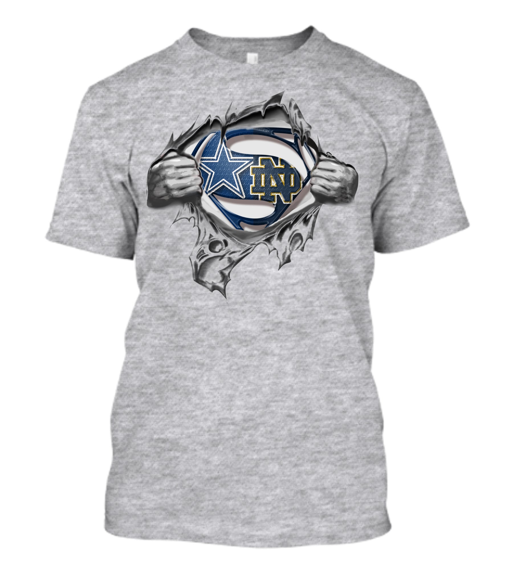 Cowboys Notre Dame Fighting Irish Logos Superman Chest Tear T-Shirt