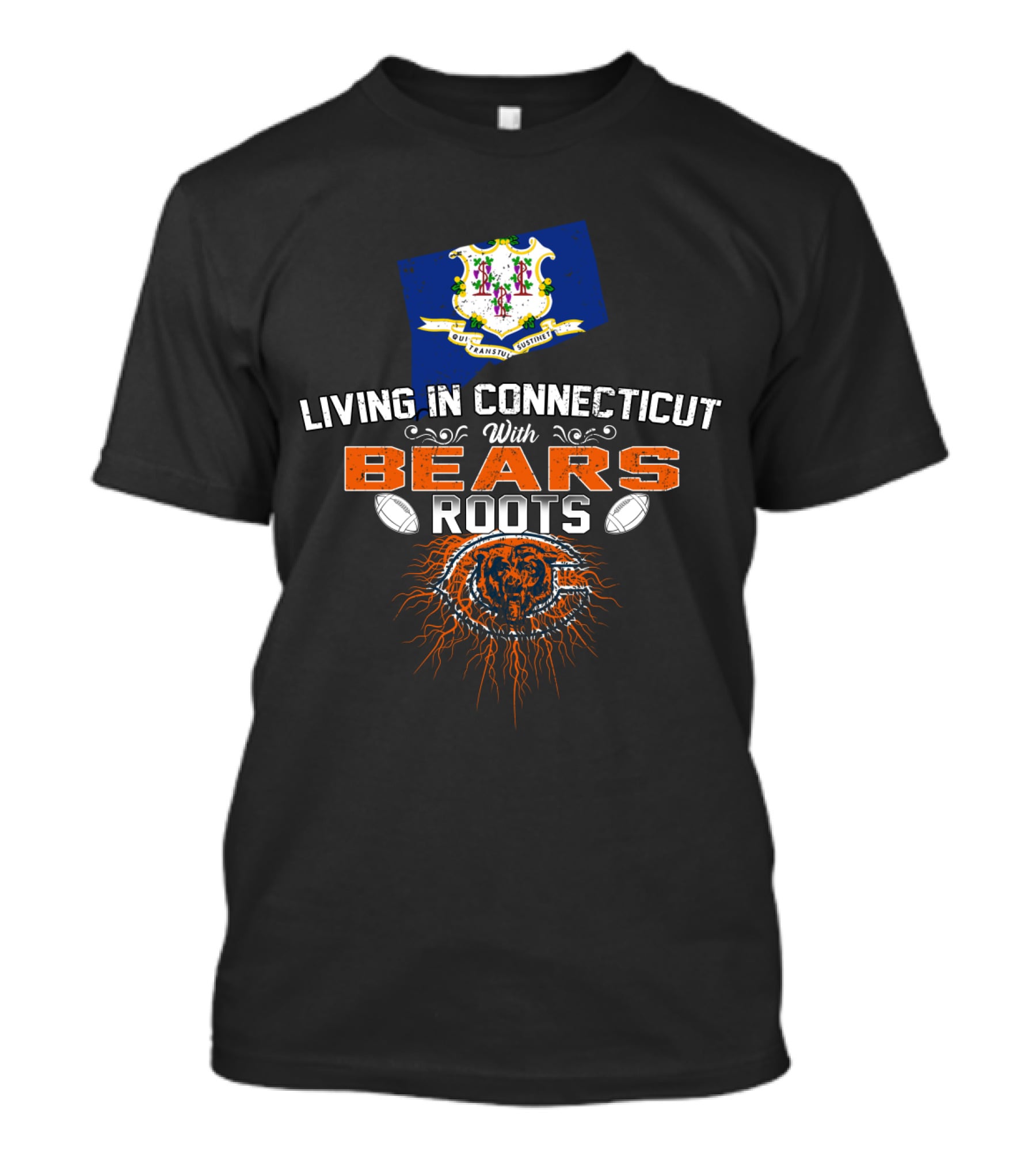 Living In Connecticut With Bears Roots Connecticut Flag Football Bear T-Shirt