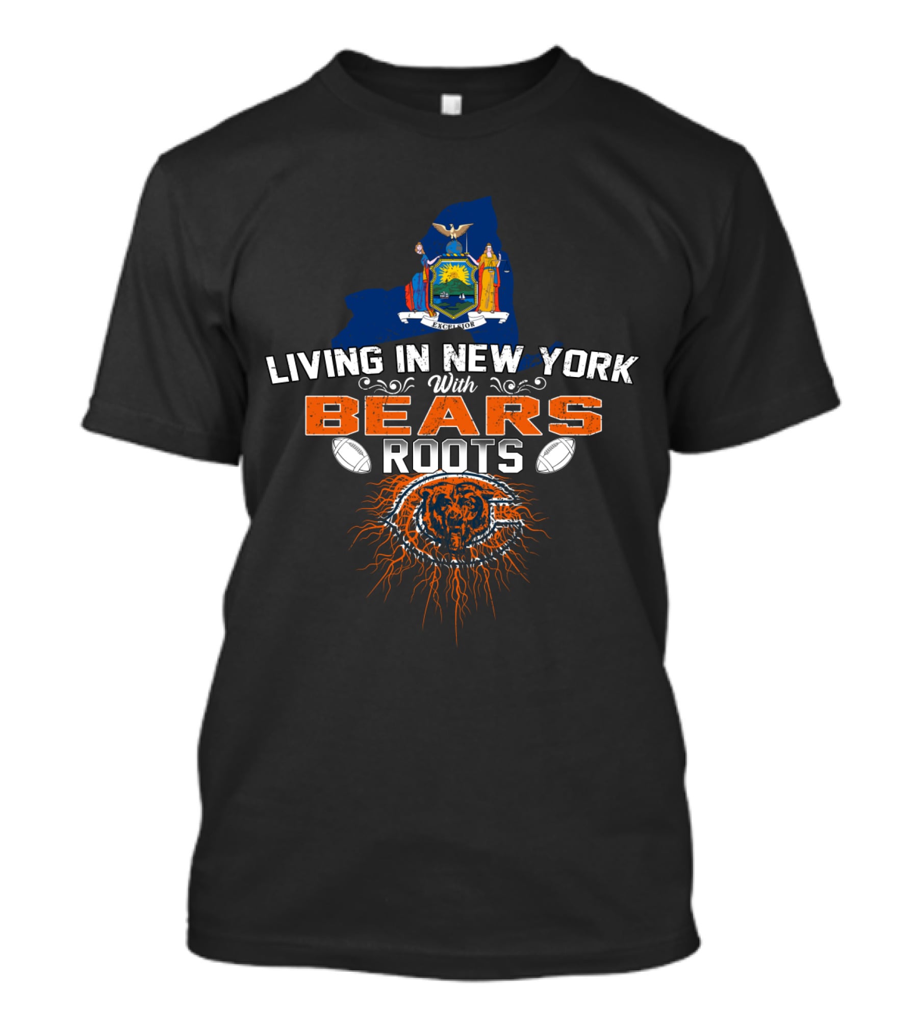 Living In New York With Bears Roots State Emblem Football T-Shirt