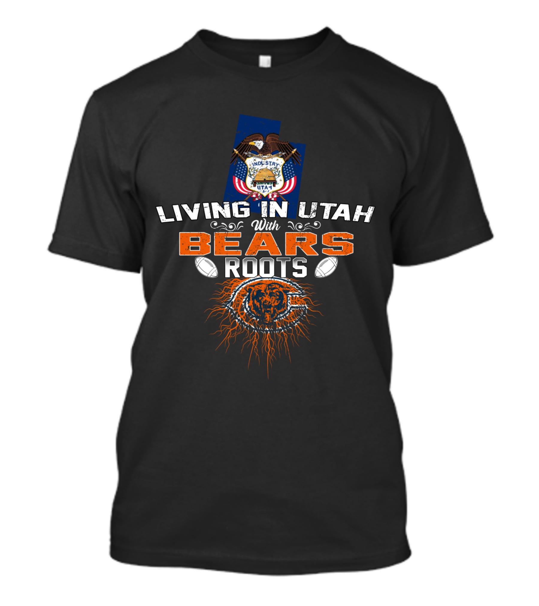 Living In Utah With Chicago Bears Roots And Utah State Seal Football T-Shirt