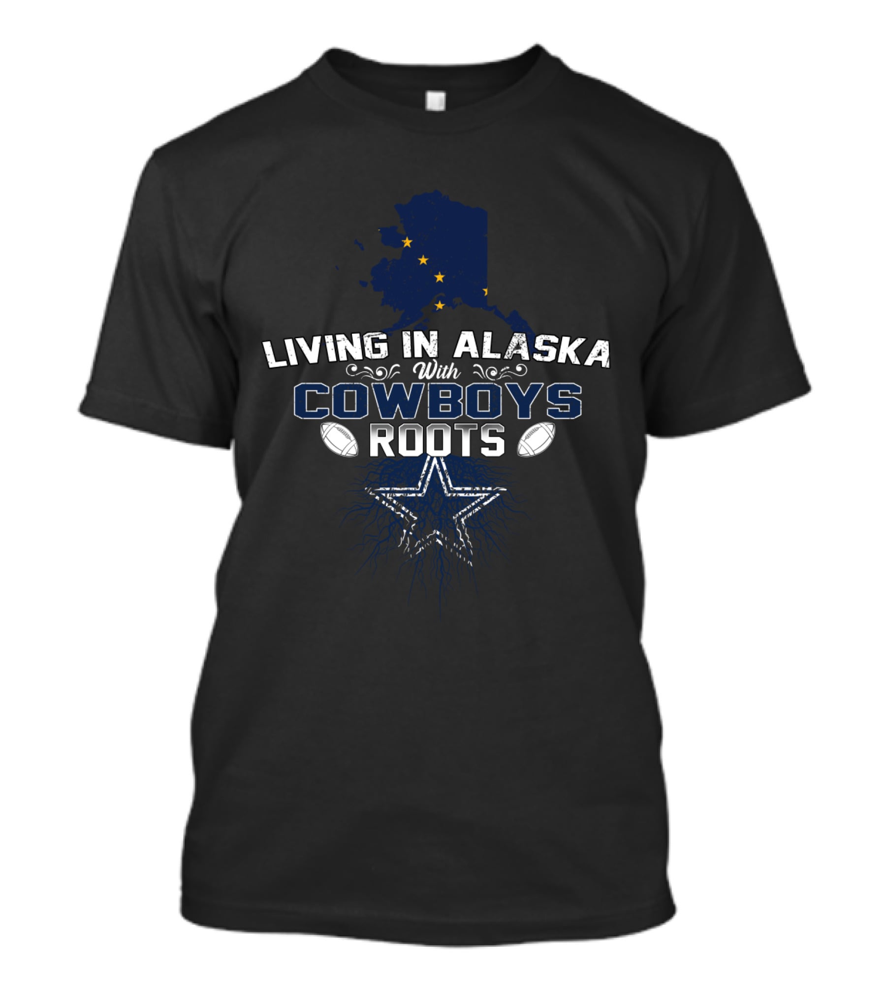 Living In Alaska With Cowboys Roots Flag Map Star T-Shirt