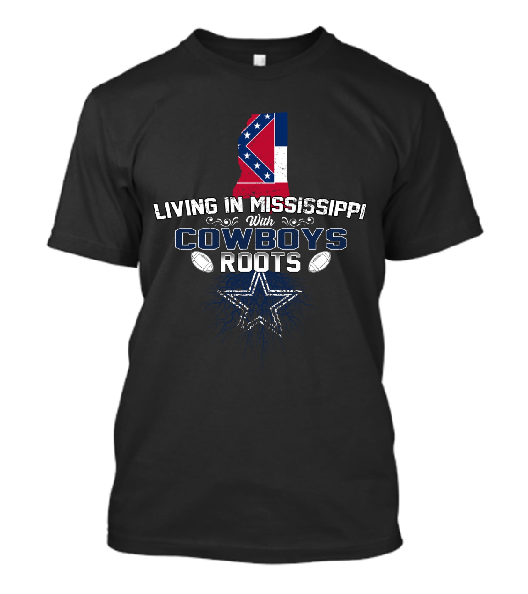 Living In Mississippi Celebrating Cowboys Roots With Football And Star Iconography T-Shirt