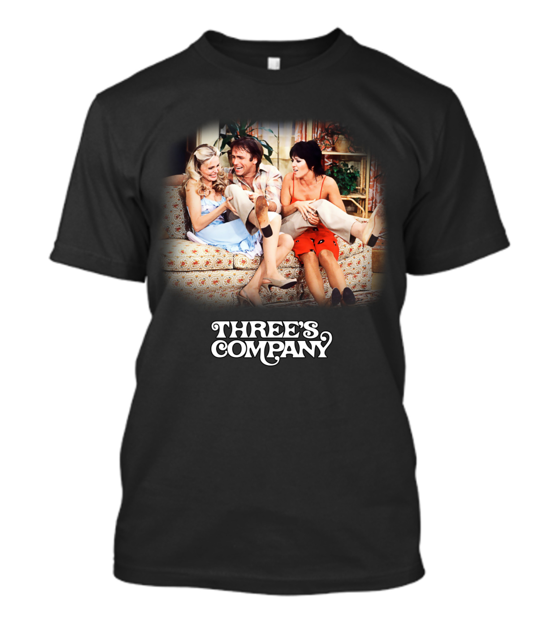 Three's Company Sitcom Cast On Floral Sofa T-Shirt