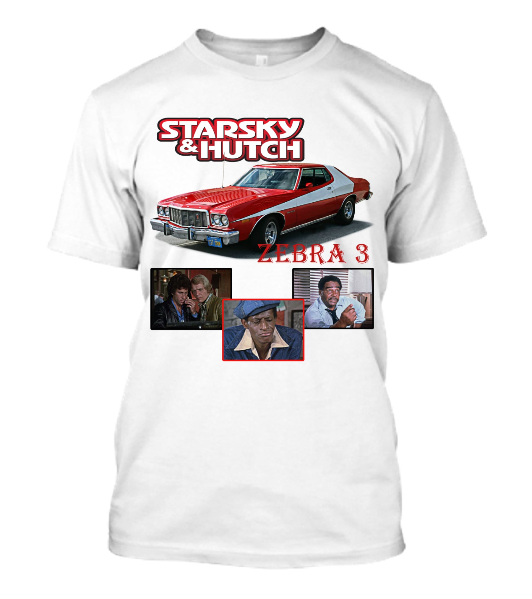 Starsky And Hutch Zebra 3 Car And Characters T-Shirt
