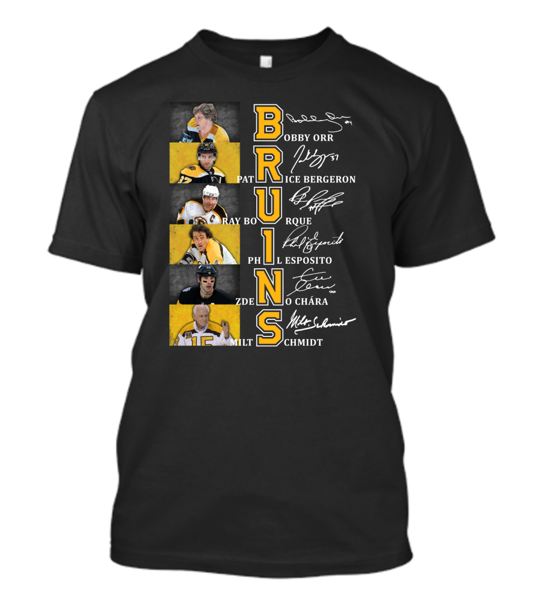 Bobby Orr Pat Ice Bergeron Ray Bourque Phil Esposito Zdeno Chara Milt Schmidt Bruins T-Shirt