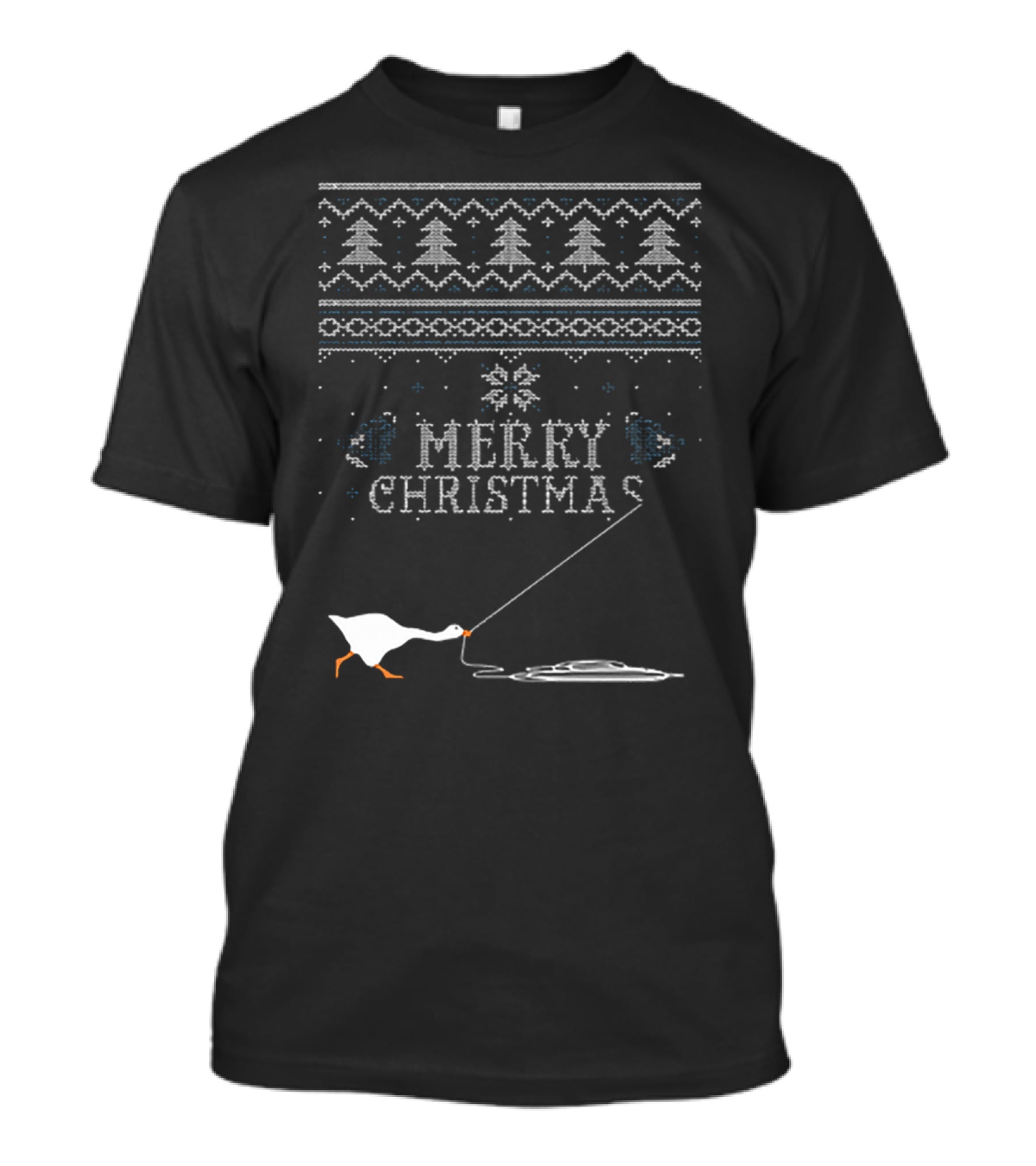 Merry Christmas Tree Pattern With Goose Pulling String T-Shirt