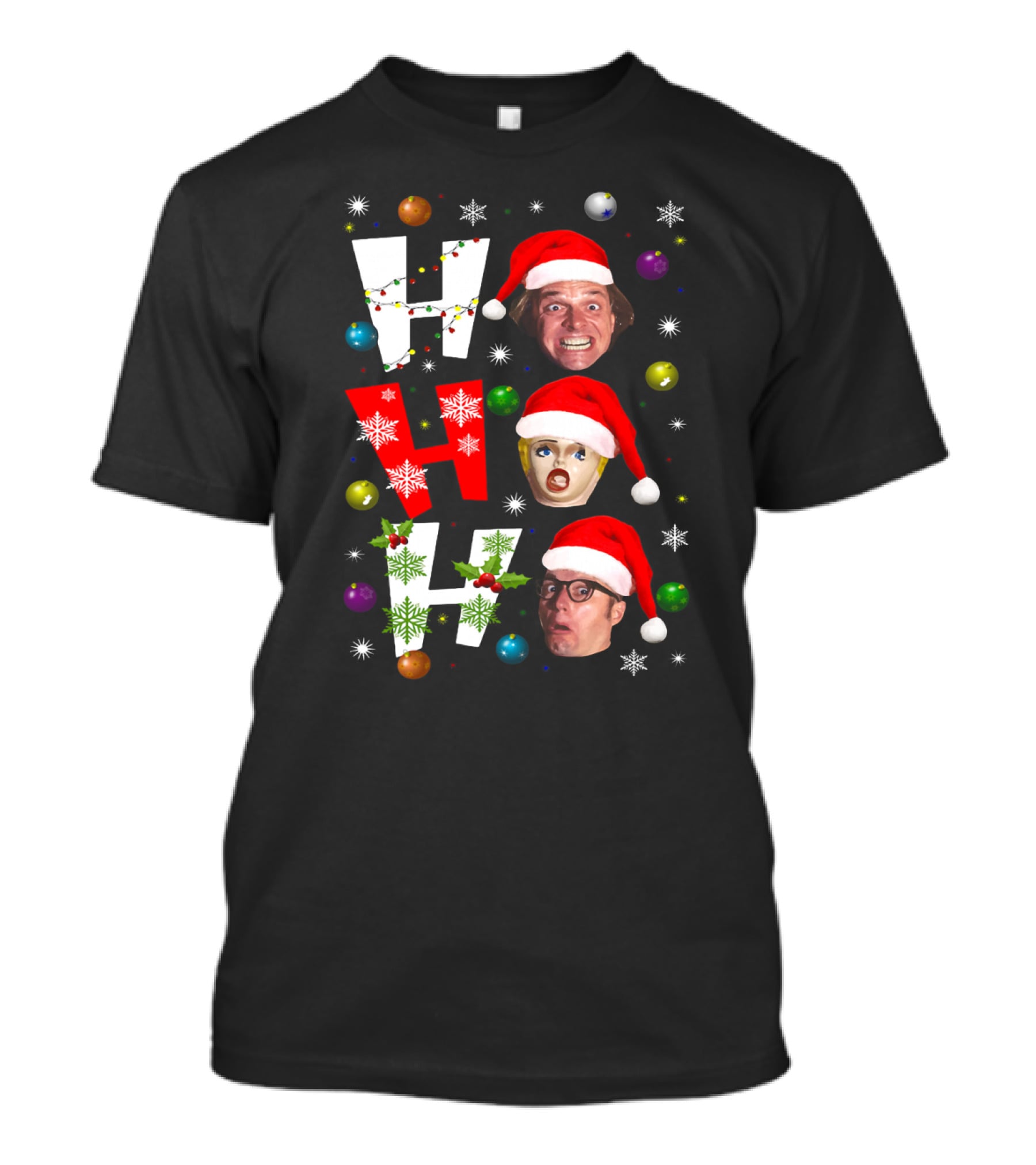 Bottom Ho Ho Festive Santa Faces And Holiday Decorations T-Shirt