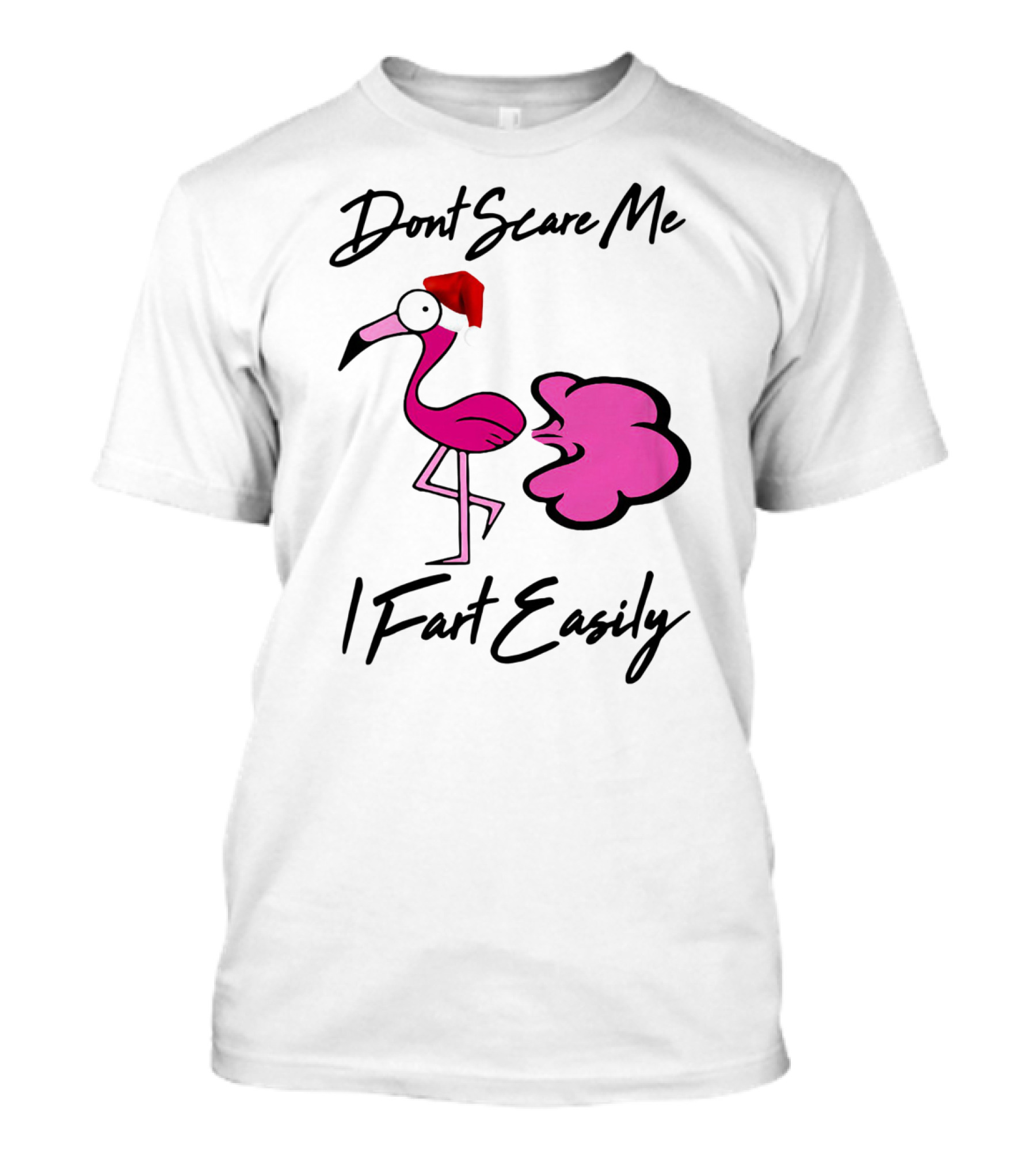 Dont Scare Me I Fart Easily Flamingo With Santa Hat T-Shirt