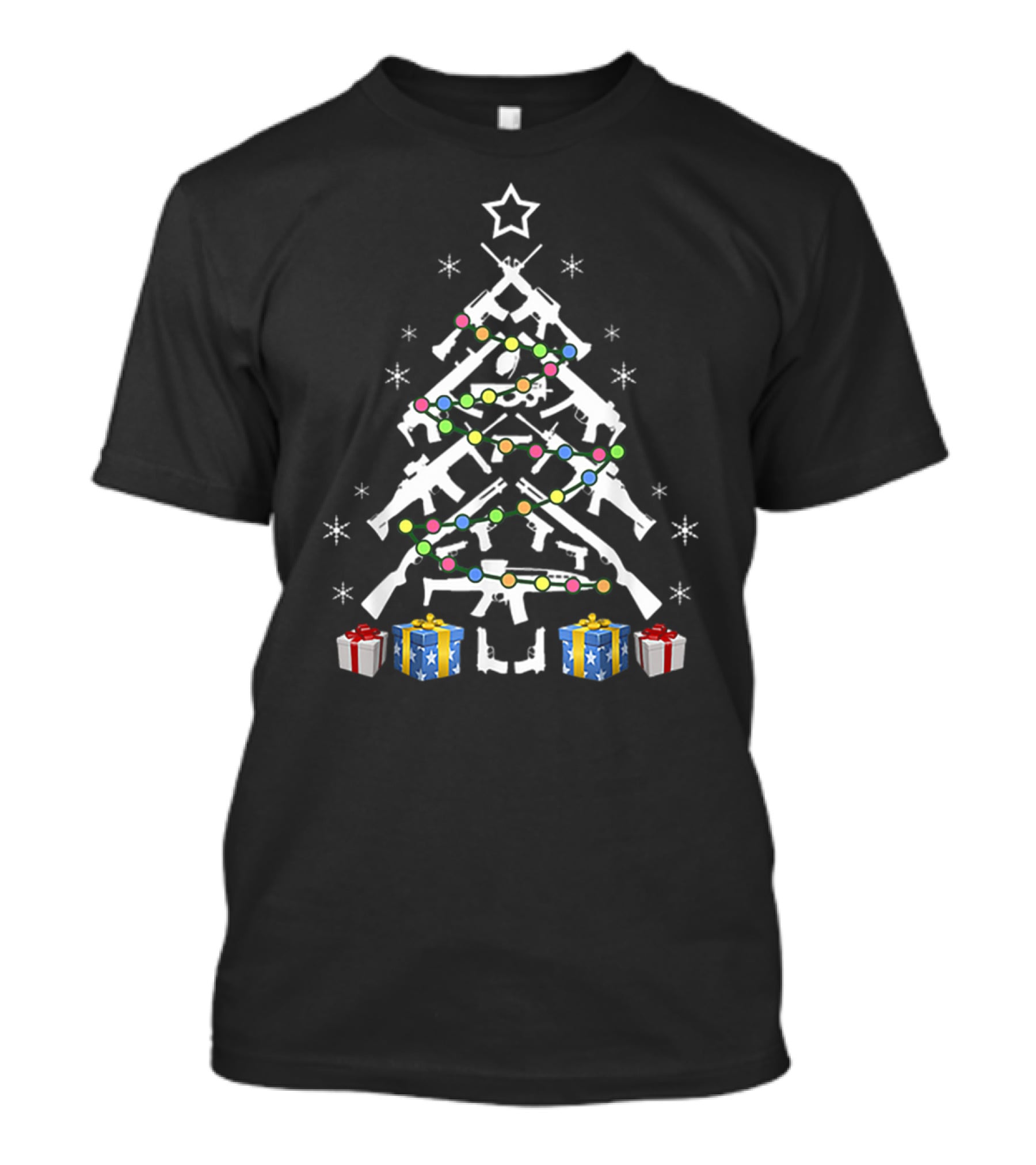 Assault Rifle Handgun Christmas Tree Star Snowflakes Gifts T-Shirt