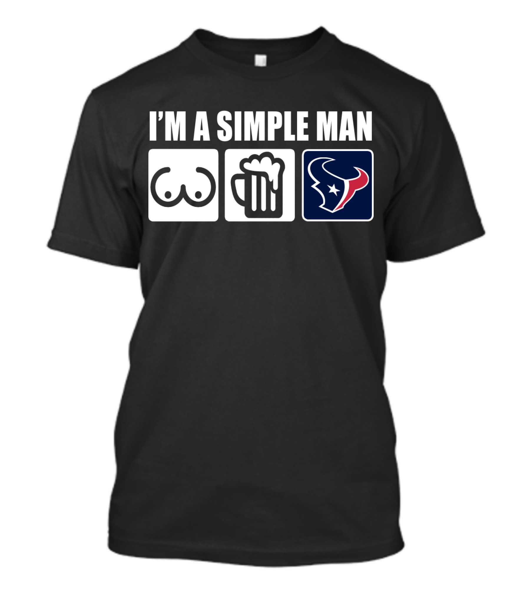 I'M A SIMPLE MAN TEXANS LOGO BURGER BEER CHEST ICONS T-Shirt
