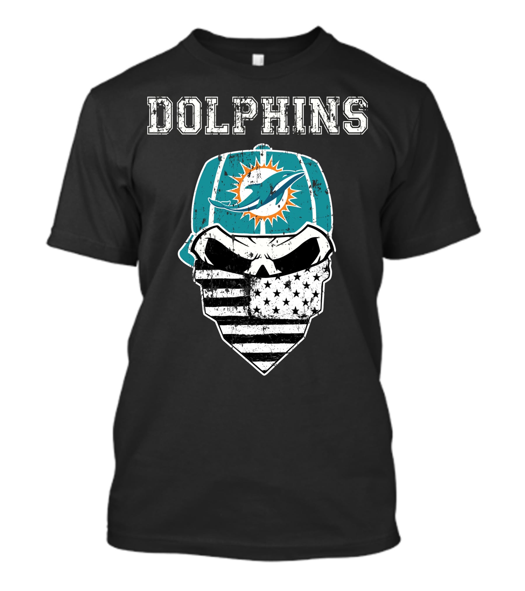Dolphins Skull Bandana American Flag Miami Emblem T-Shirt