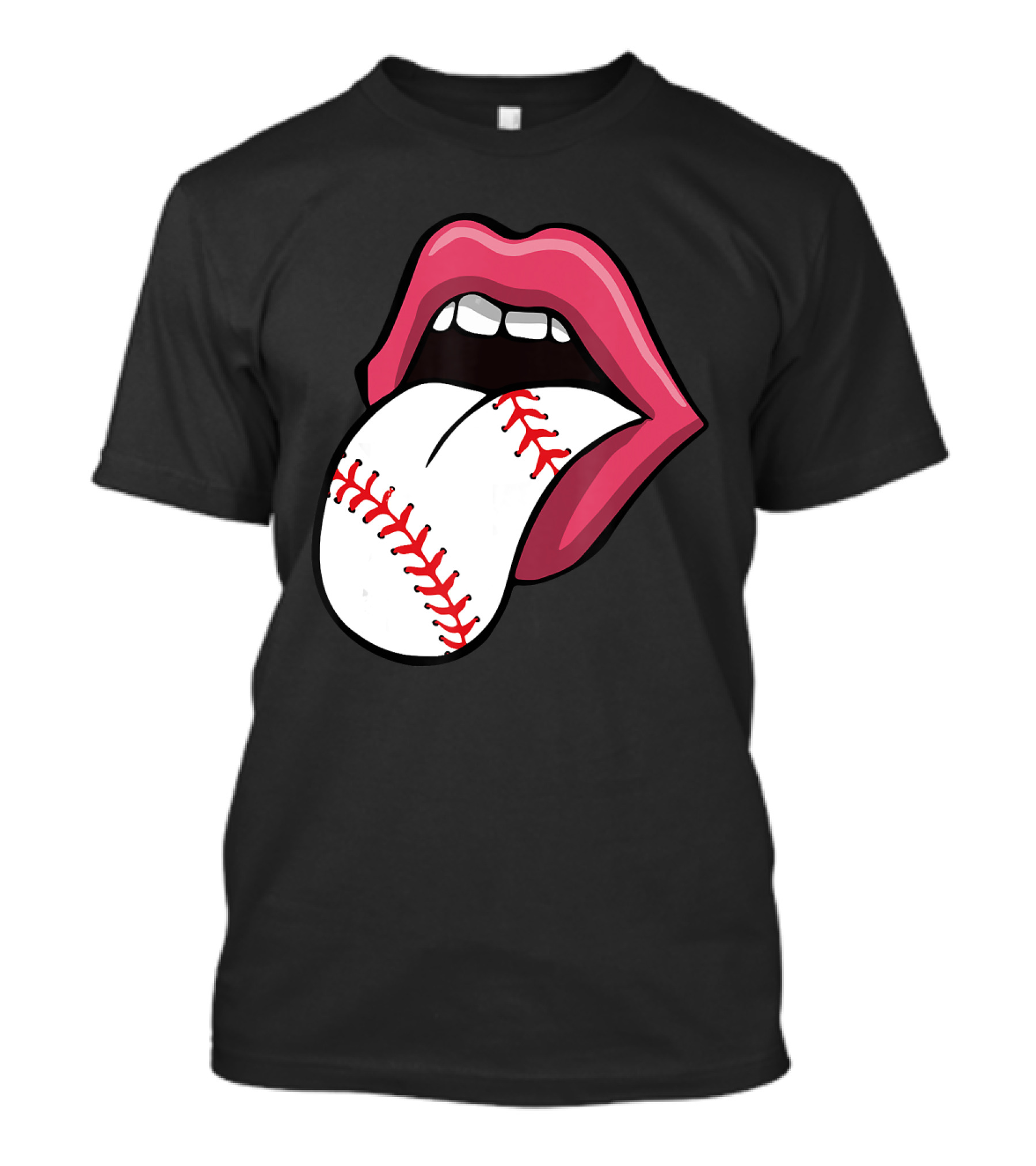 Baseball Red Lips Tongue Stitch T-Shirt
