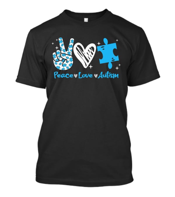 Peace Love Autism Awareness Blue Puzzle Piece T-Shirt