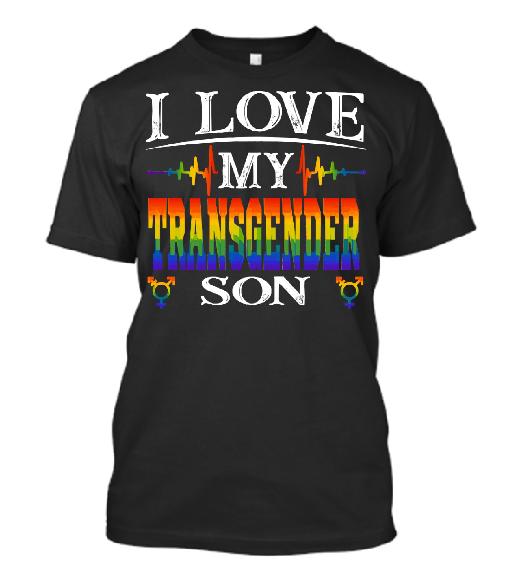 I Love My Transgender Son Rainbow Pride Heartbeat T-Shirt