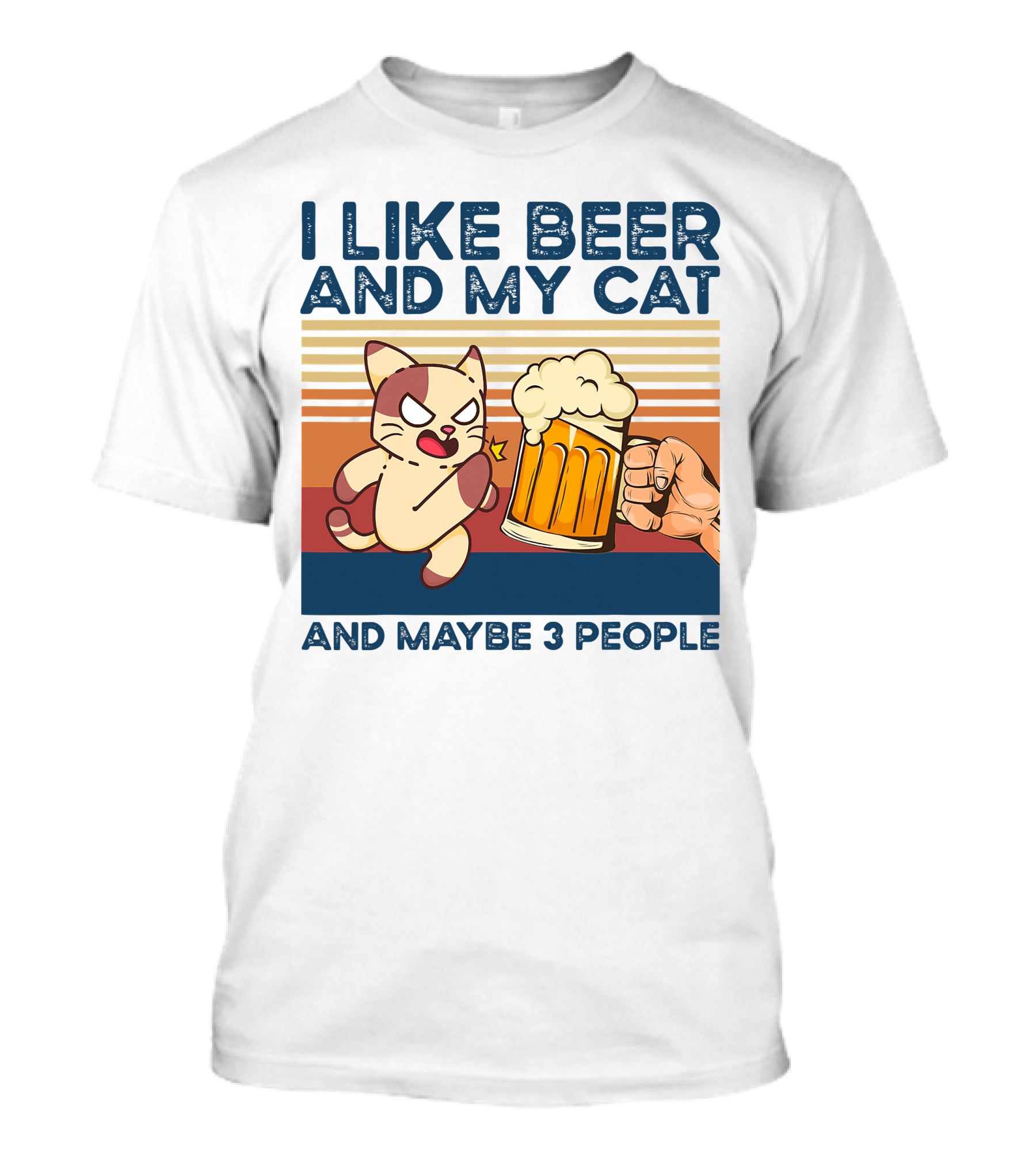 I Like Beer And My Cat And Maybe 3 People Vintage Style Retro Cat Lover T-Shirt