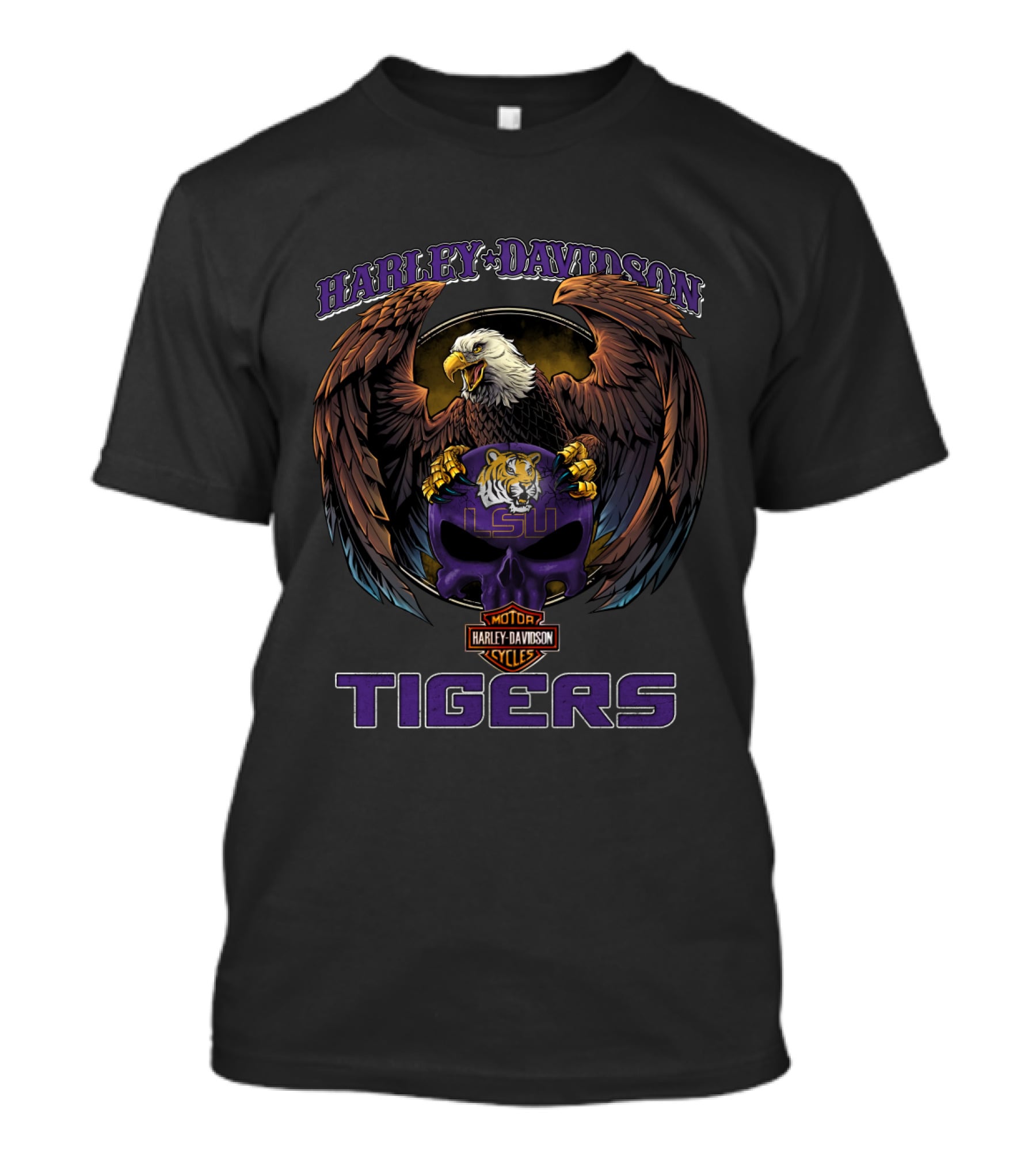 Harley Davidson Lsu Tigers Eagle Motor Cycles T-Shirt