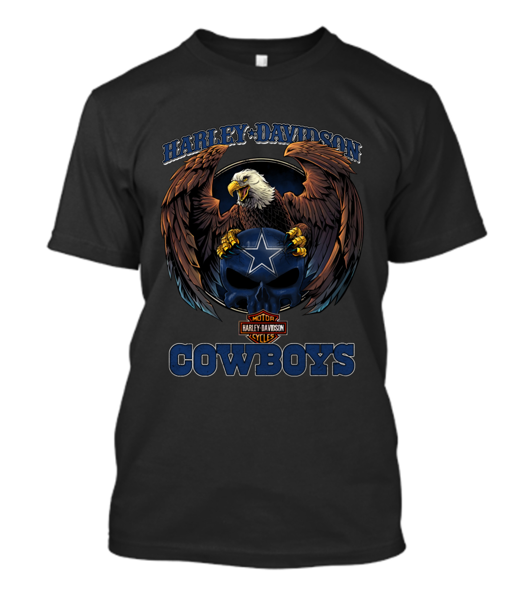 Harley Davidson Motorcycles Cowboys Eagle With Dallas Cowboys Helmet T-Shirt