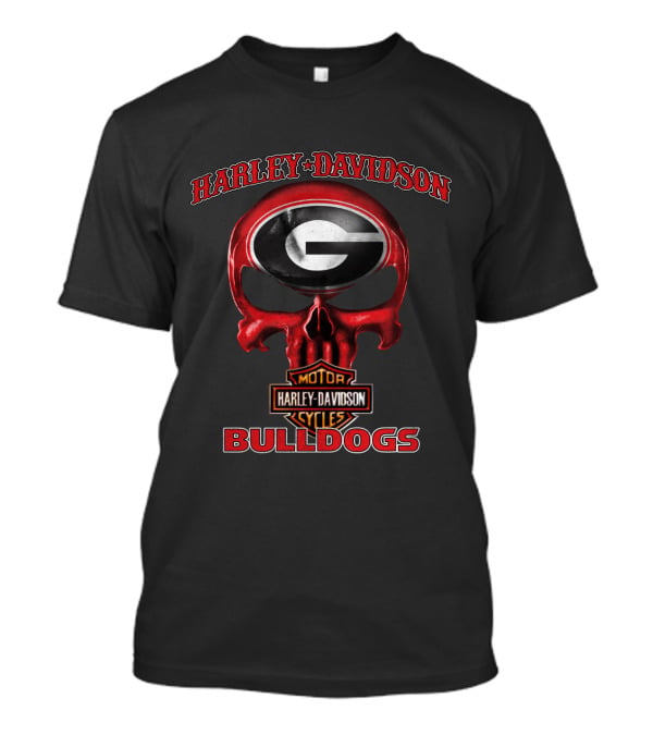 Harley Davidson Georgia Bulldogs Skull Motorcycle Cycles T-Shirt