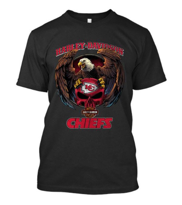 Harley Davidson Kansas City Chiefs Kc Logo With Eagle And Skull T-Shirt