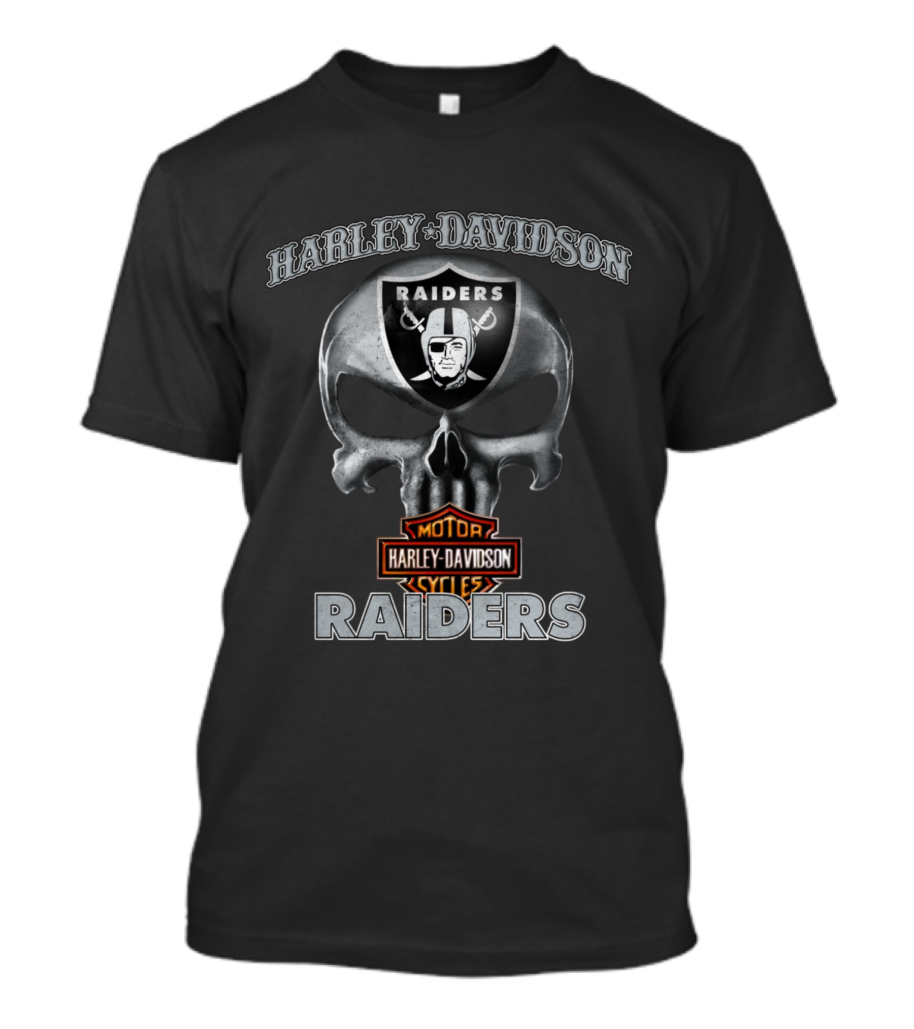 Harley Davidson Skull Raiders Nfl Oakland Raiders Motorcycles T-Shirt