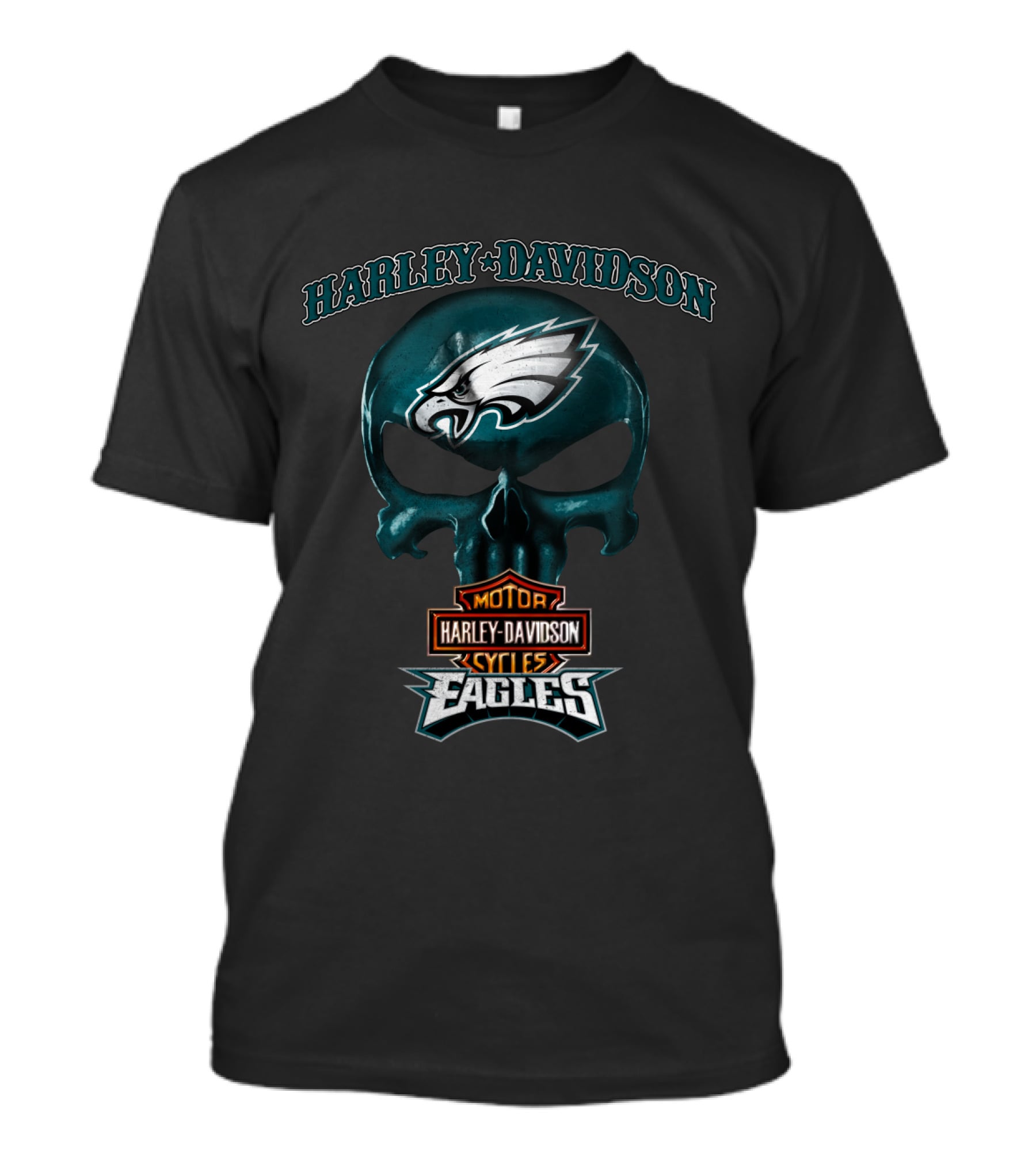 Harley Davidson Motor Cycles Skull Philadelphia Eagles T-Shirt