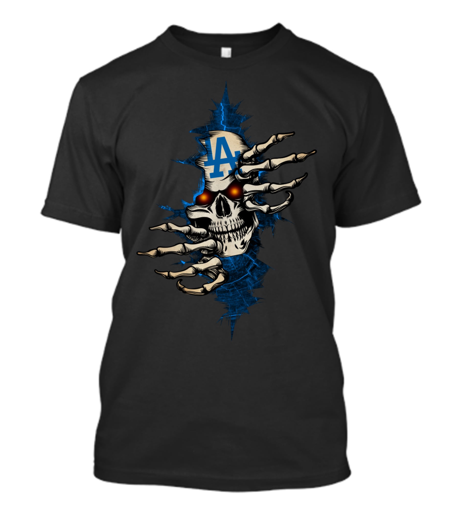 Skull LA Dodgers Logo With Skeleton Hands T-Shirt