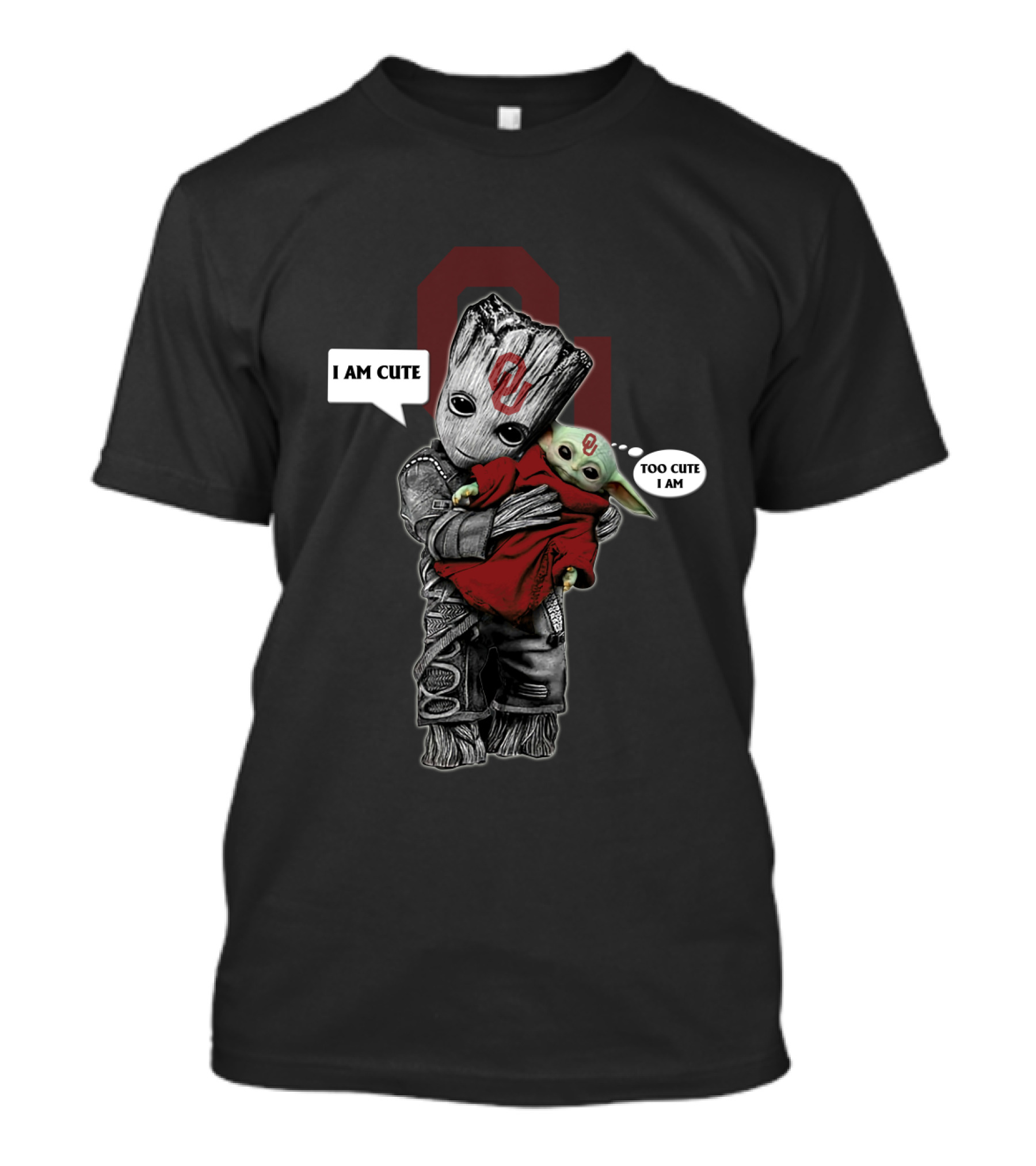 OU Baby Groot And Yoda I Am Cute Too Cute I Am NCAA T-Shirt