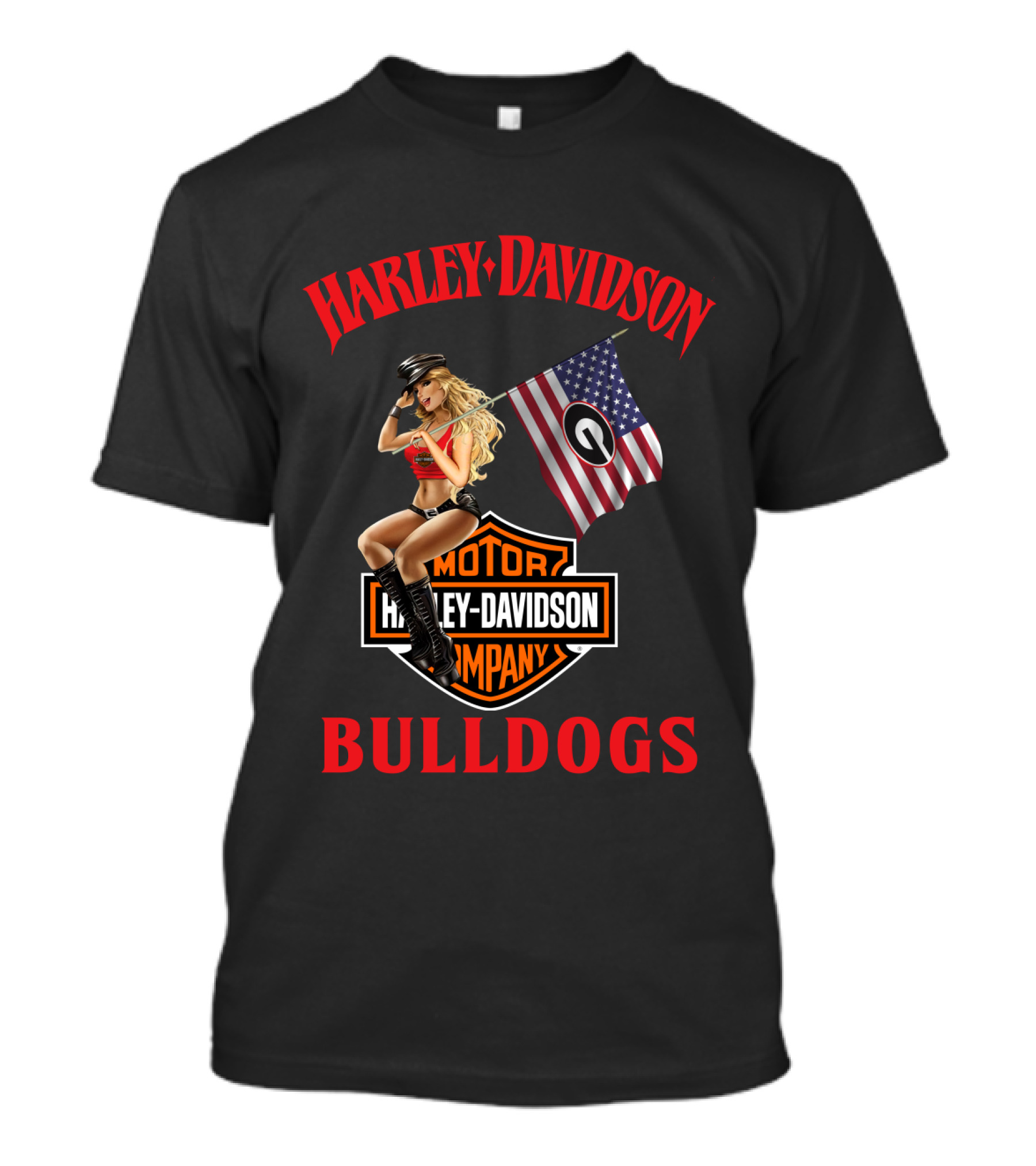 Harley Davidson Motor Company Bulldogs American Flag Girl T-Shirt
