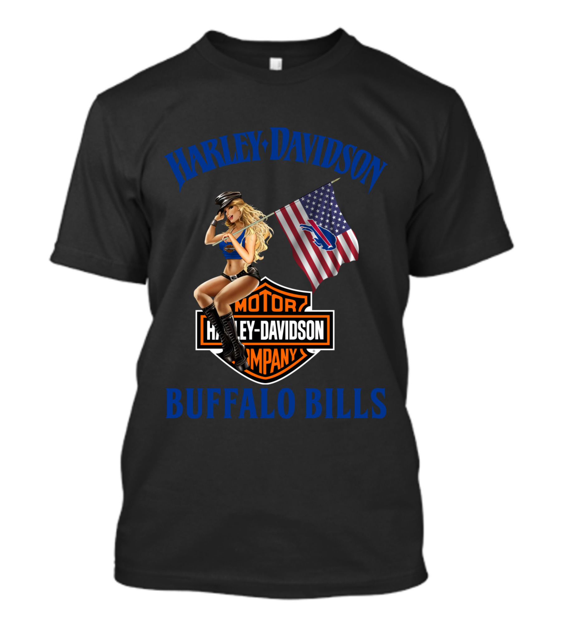 Harley Davidson Buffalo Bills Nflbb Motor Company Flag T-Shirt