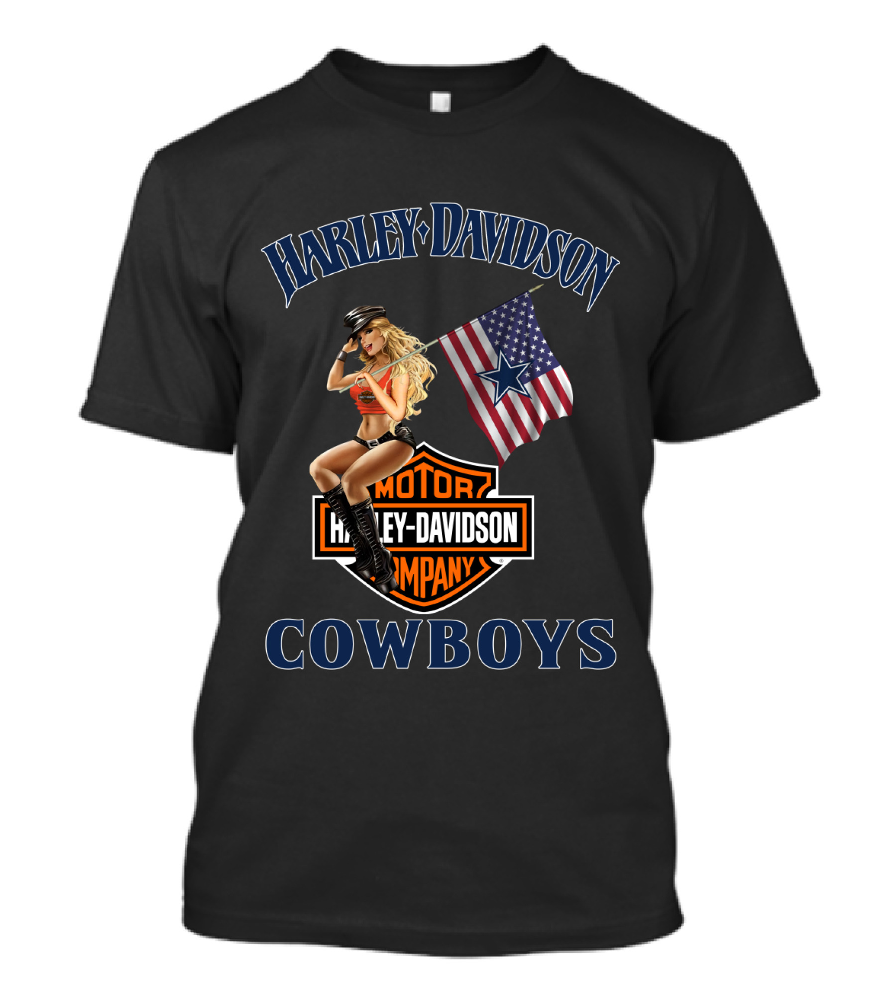 Harley Davidson Cowboys Motor Company Flag T-Shirt