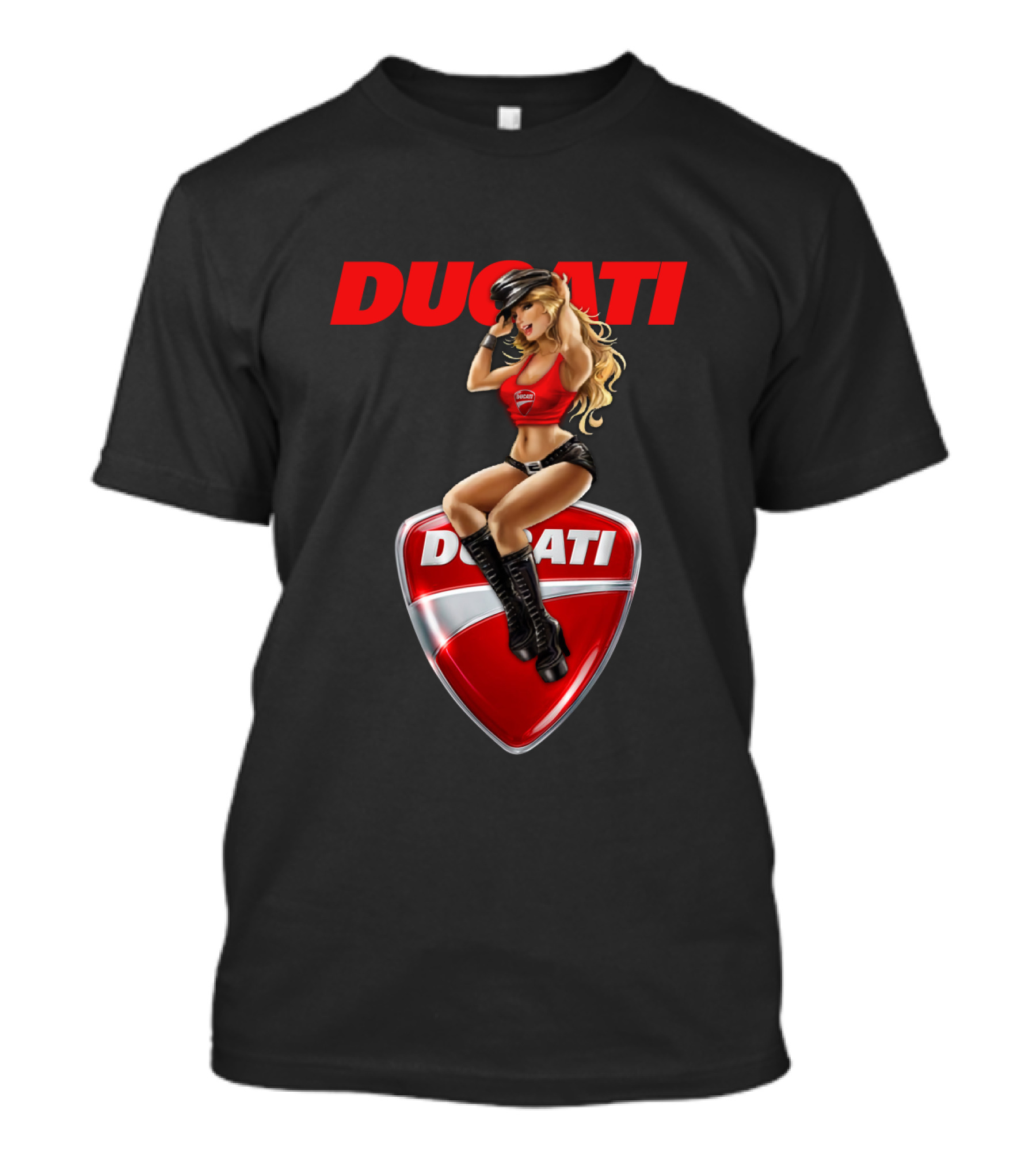 Ducati Red Badge With Woman In Boots And Hat T-Shirt