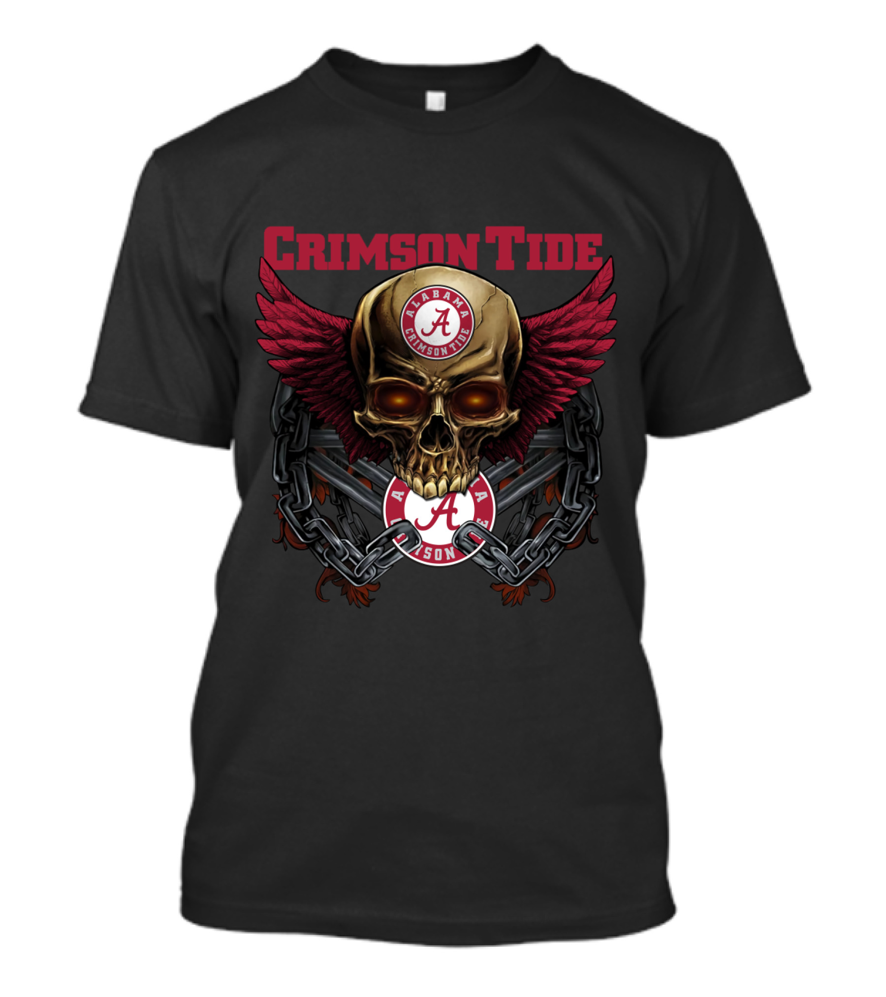 Crimson Tide Alabama Skull With Wings And Chains T-Shirt