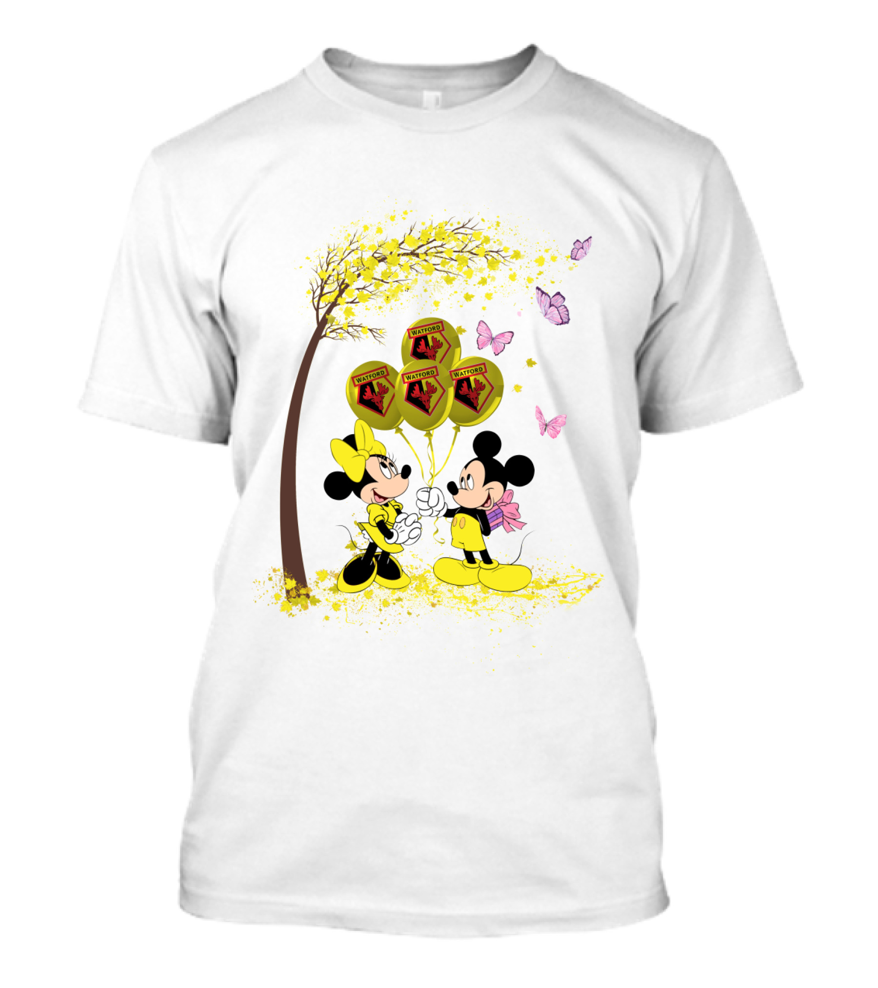 DH 29 Premier League Watford Mickey And Minnie With Watford Balloons T-Shirt