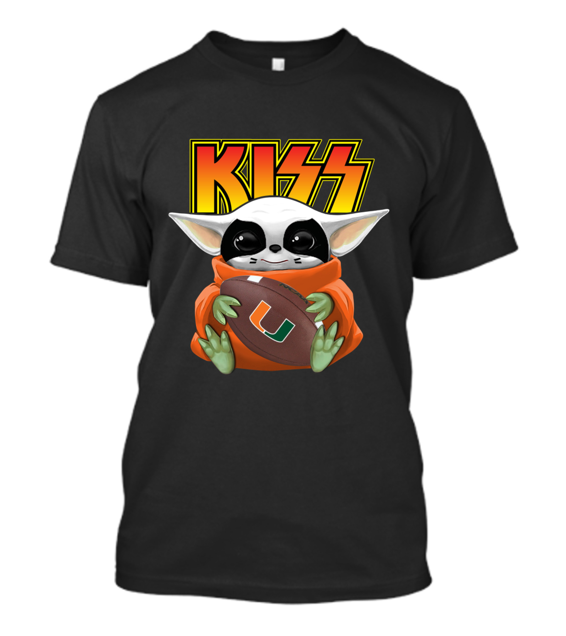 KISS DH 31 Eric Singer Miami Hurricanes Baby Yoda Football T-Shirt
