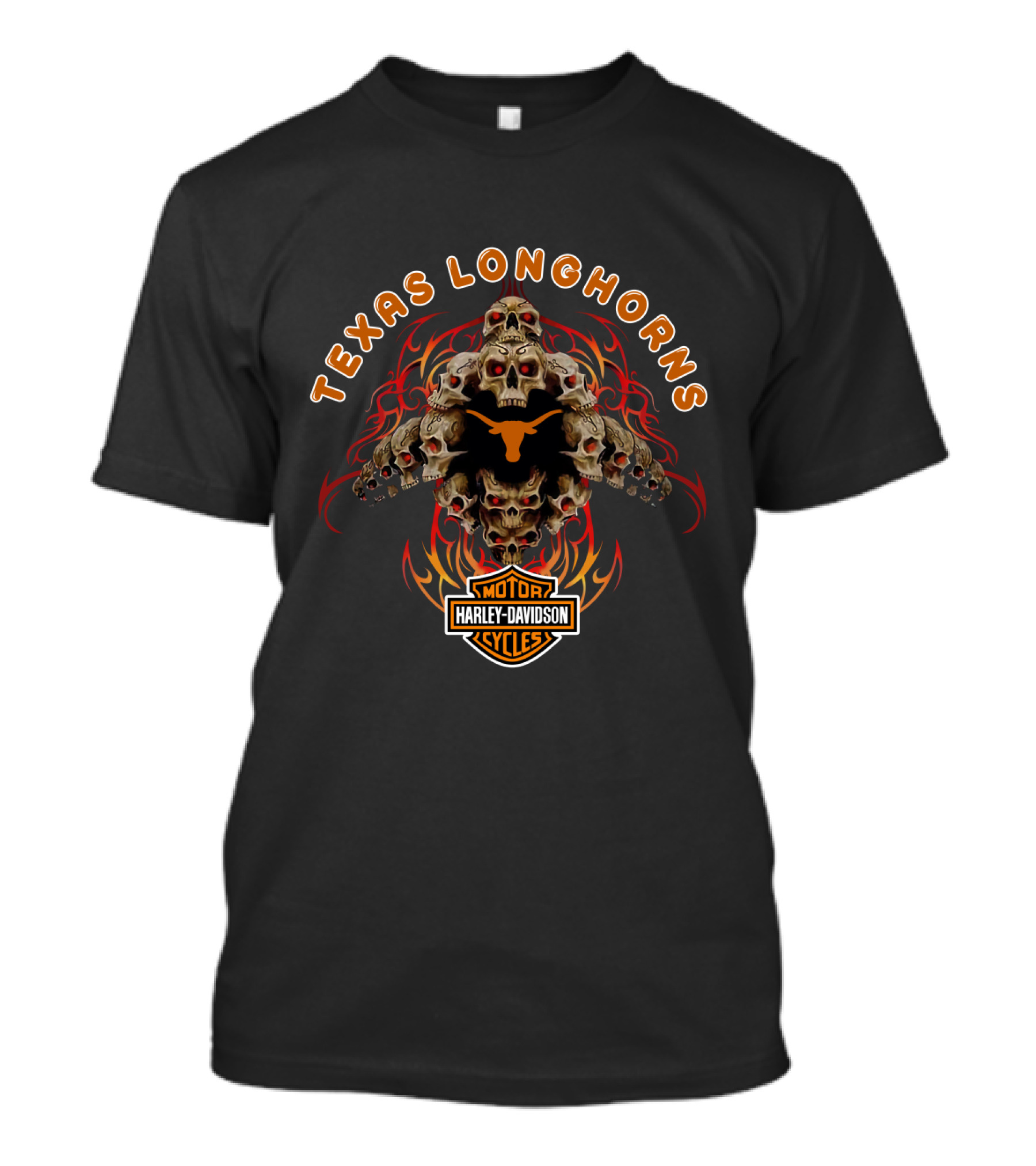 Texas Longhorns Harley Davidson Skulls Flame T-Shirt