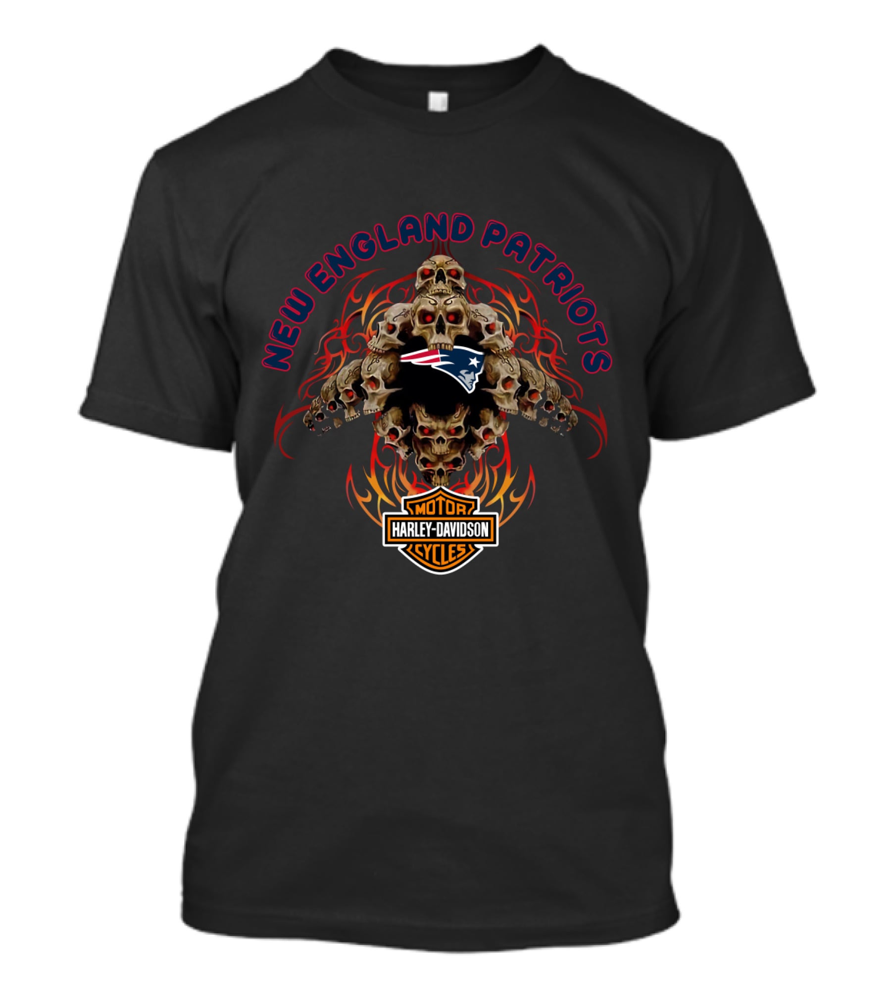 New England Patriots Harley Davidson Motorcycles Skulls T-Shirt