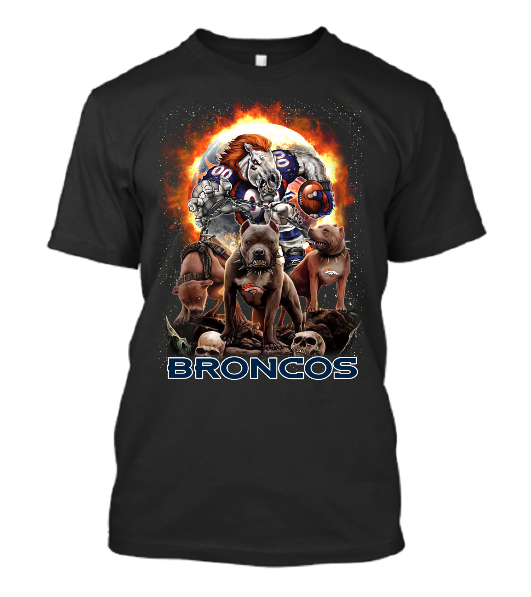 Broncos Horse And Dogs Football Fantasy Art T-Shirt