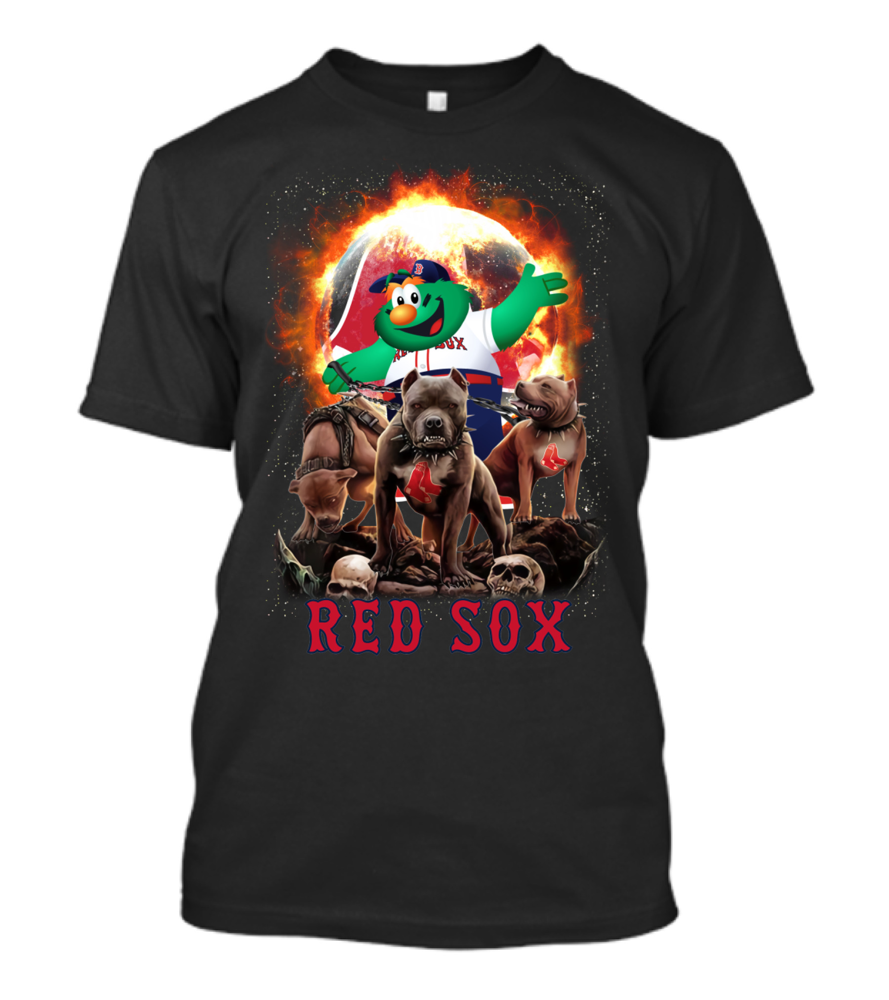Boston Red Sox Wally Mascot With Fierce Bulldogs And Fiery T-Shirt