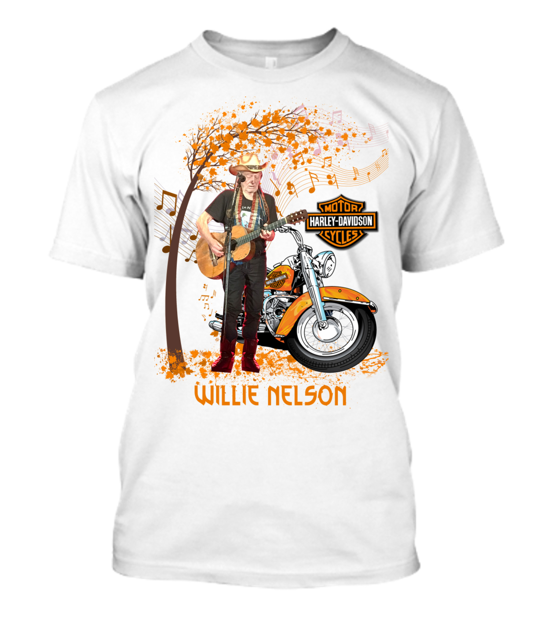 Willie Nelson Harley Davidson Motorcycle Music Tree T-Shirt