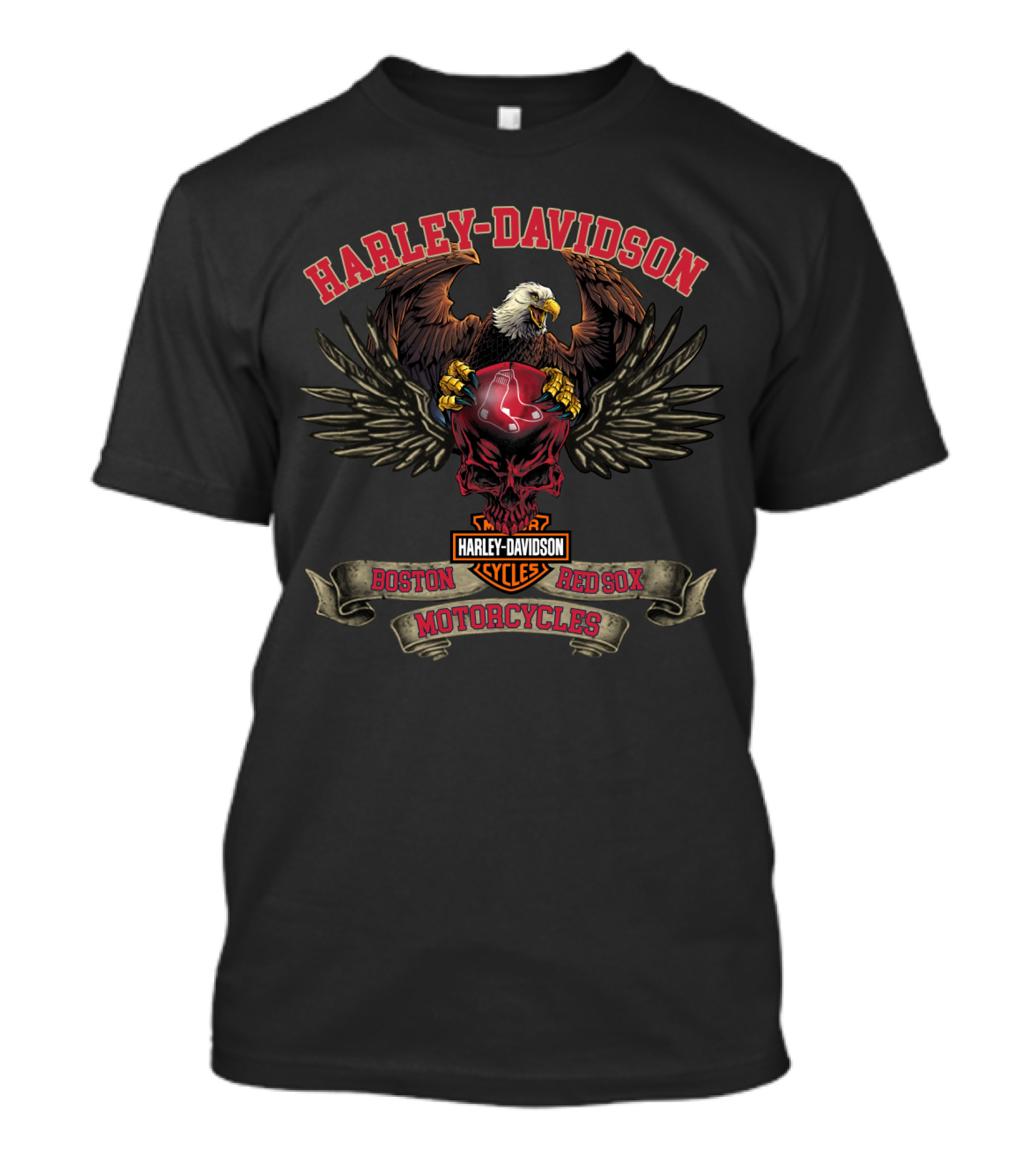 Harley Davidson Boston Red Sox Motorcycles Eagle Skull T-Shirt