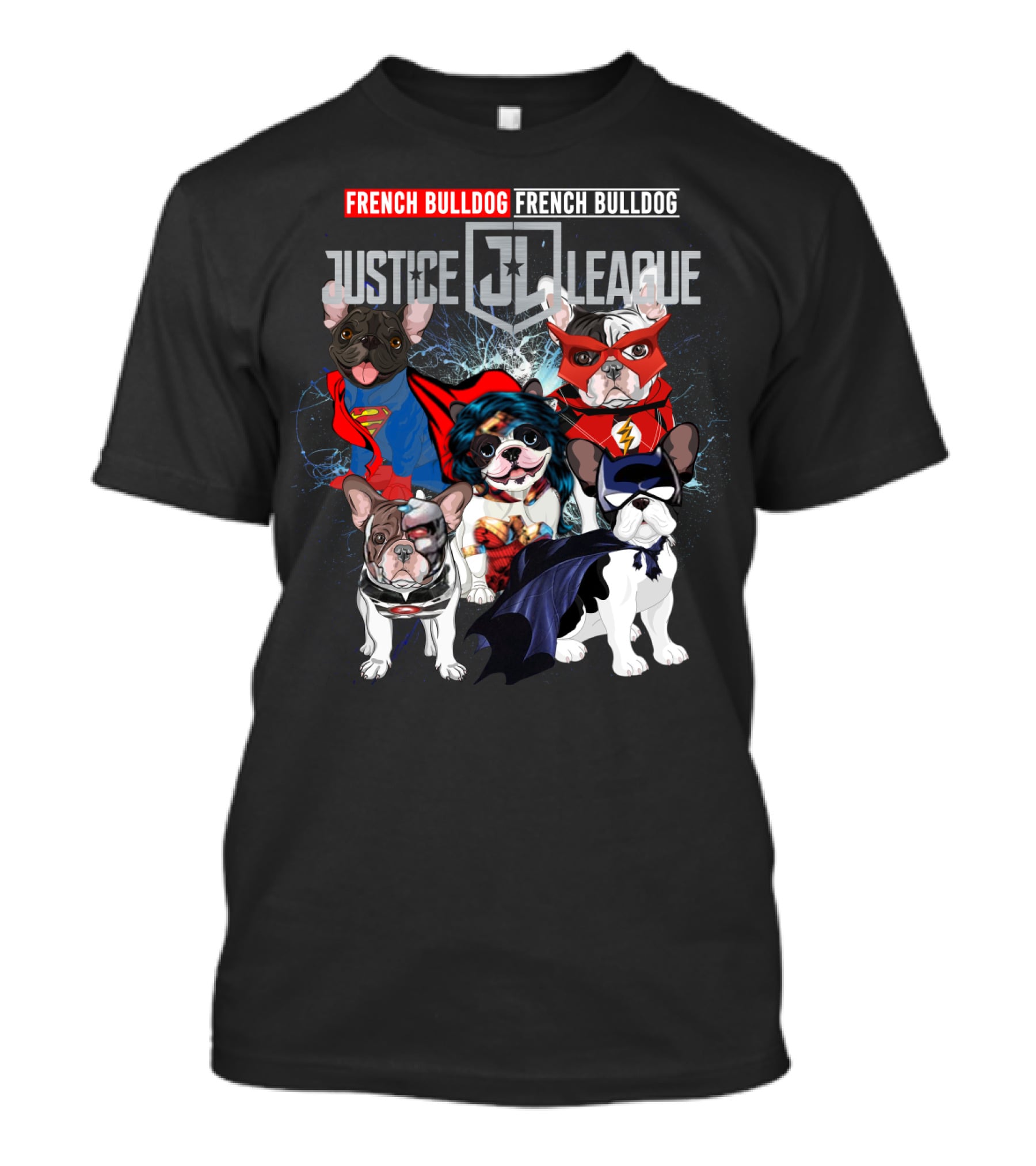 Justice League French Bulldog Superhero Characters DH 55 T-Shirt