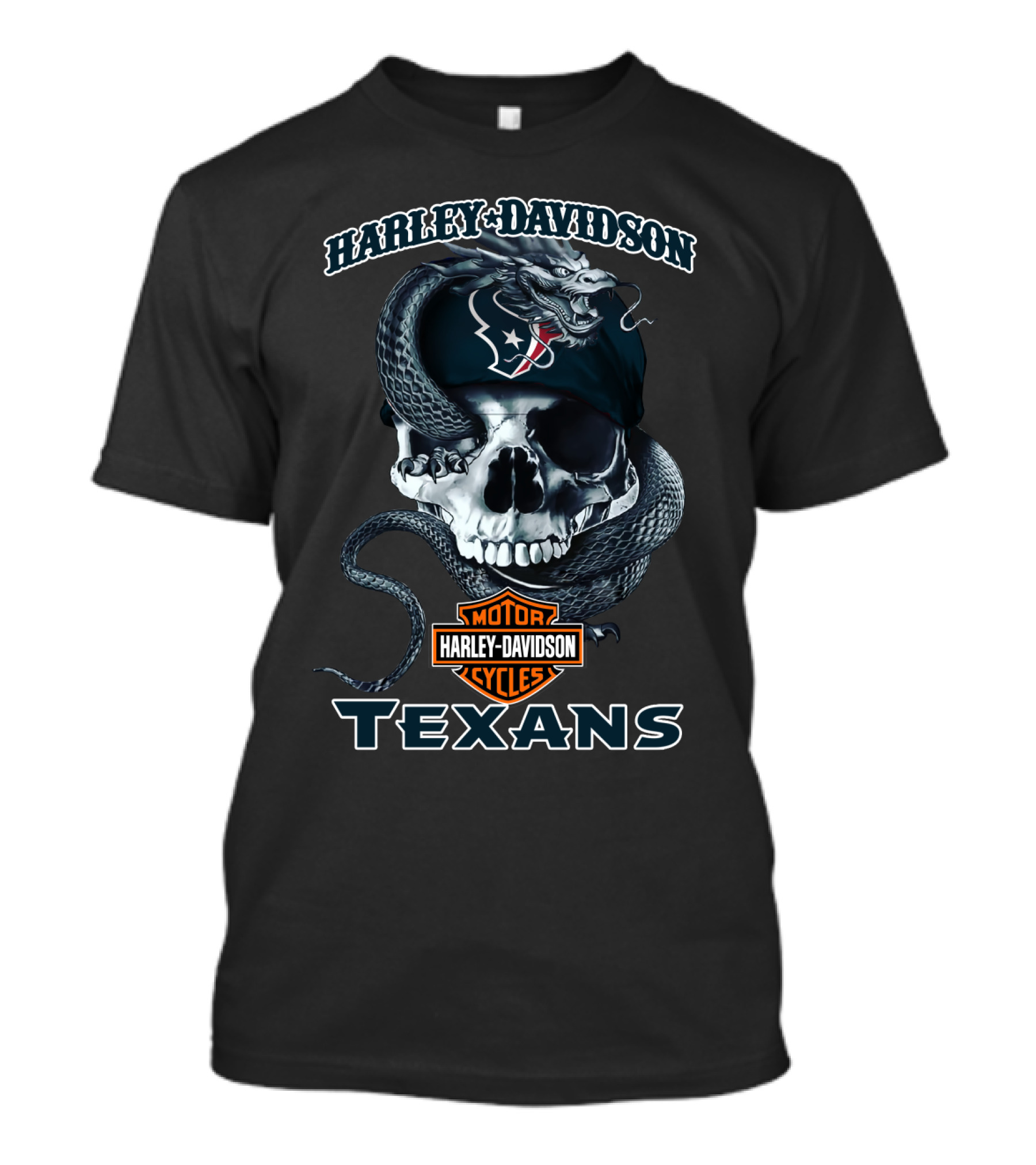 Harley Davidson Texans Snake Skull Houston Motor Cycles T-Shirt