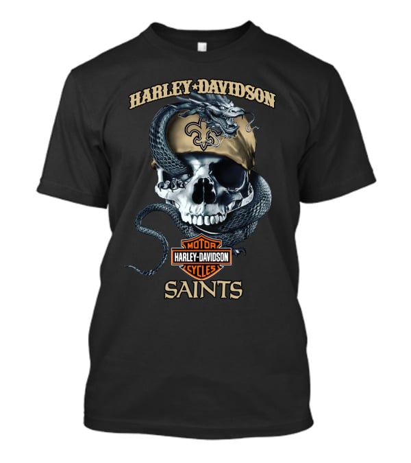 Harley Davidson Motor Cycles Skull Snake New Orleans Saints T-Shirt